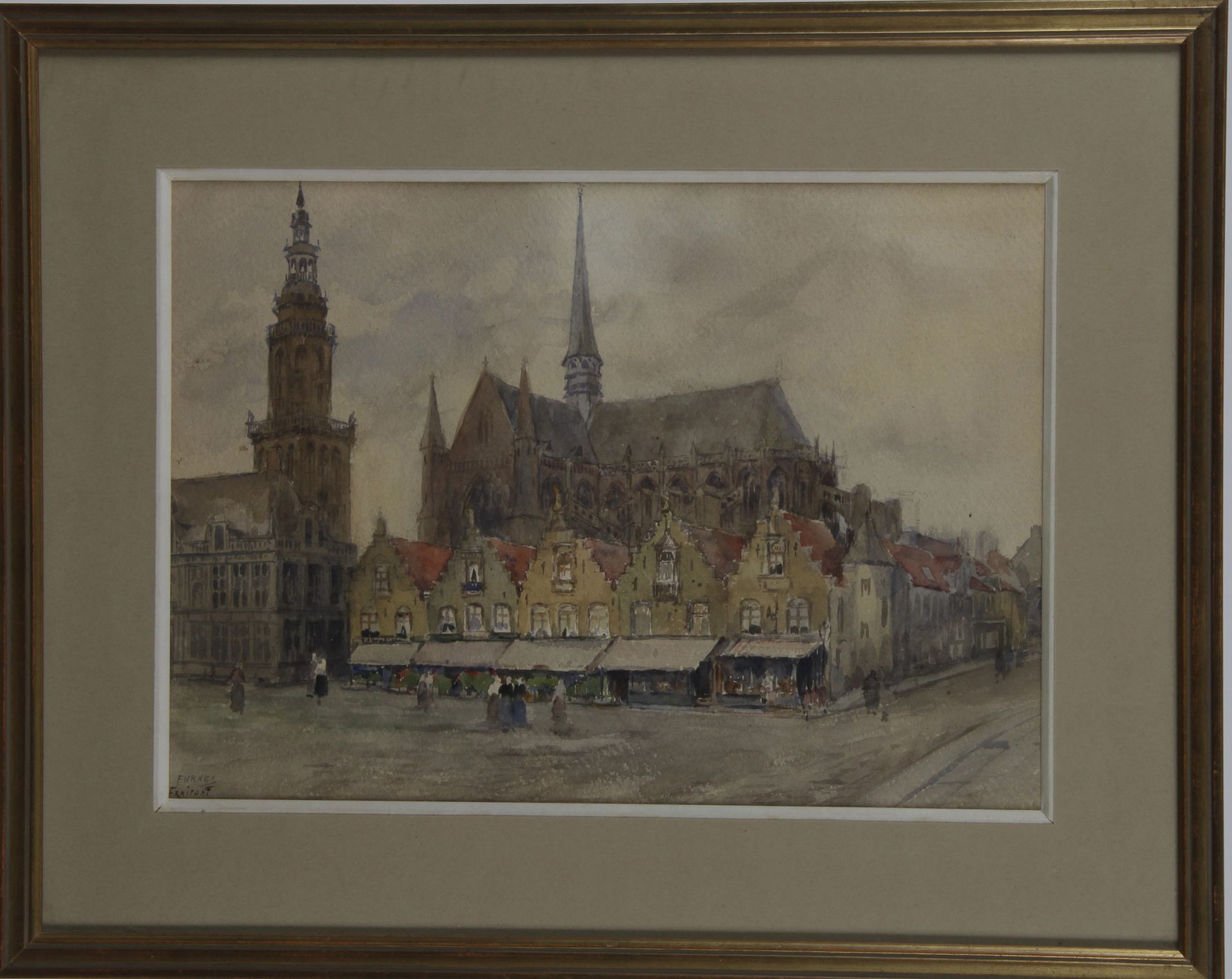 Null GASTON FRAIPONT (1849-1923) 

"Vu d' une ville du nord", Aquarell, unten li&hellip;