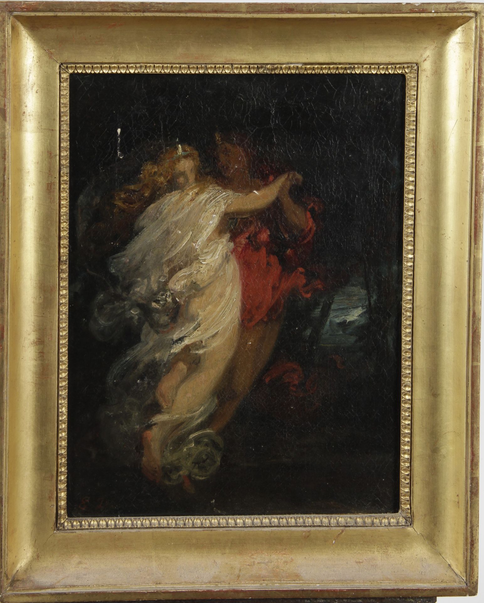 Null ÉCOLE FRANCAISE XIXe siècle "Dante et Virgil", huile sur toile monogrammée &hellip;
