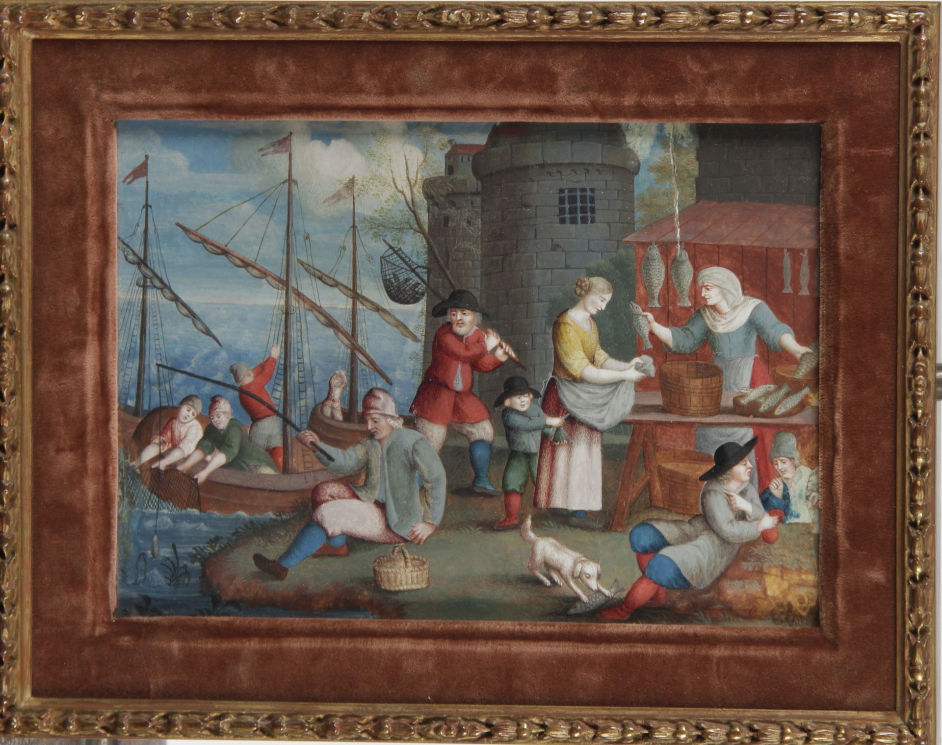 Null Scuola del XVIII secolo. "Il mercato del pesce", gouache su pannello

H. 17&hellip;