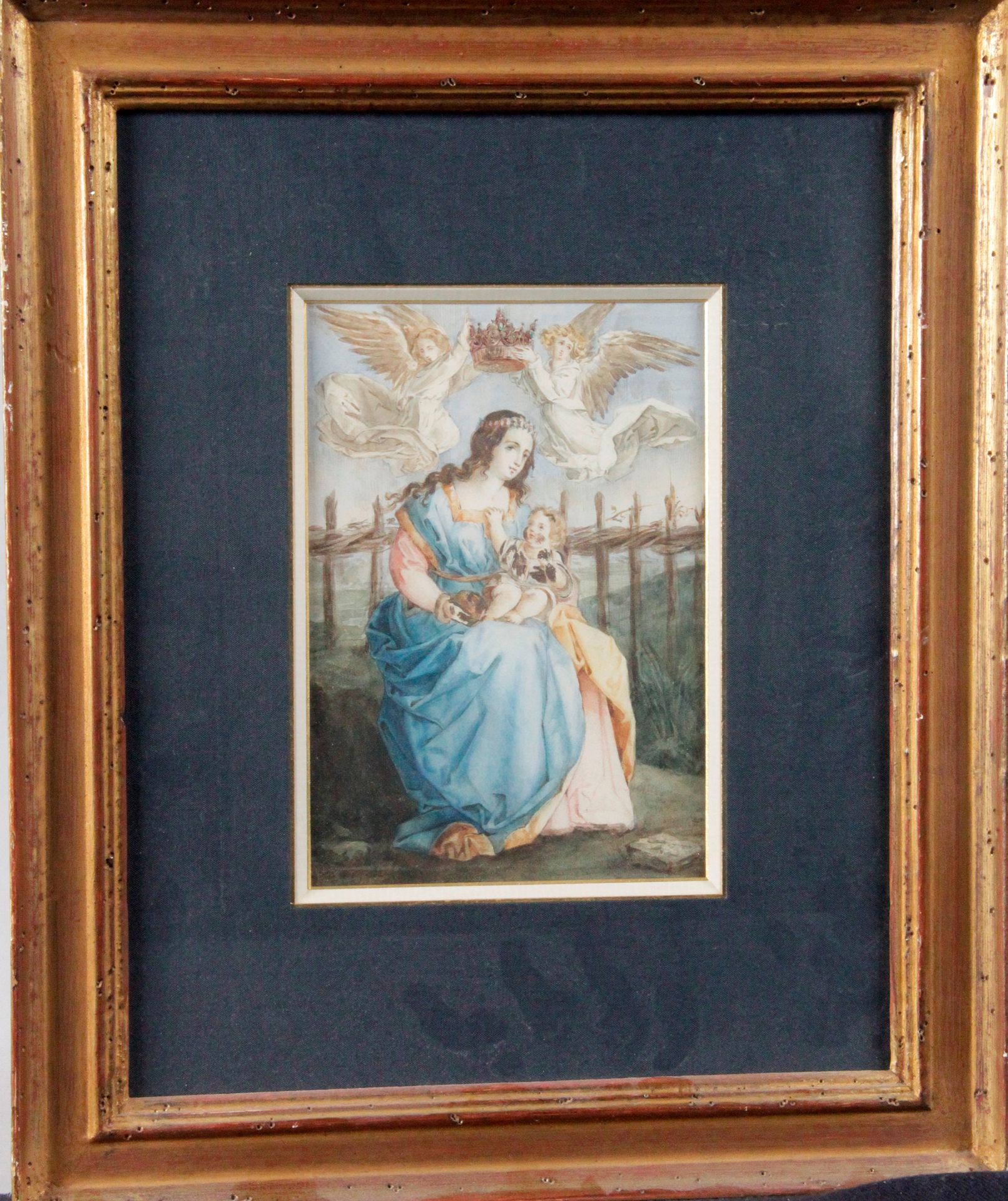 Null French school of the 19th century 

"THE CROWNED VIRGIN" Watercolor drawing&hellip;