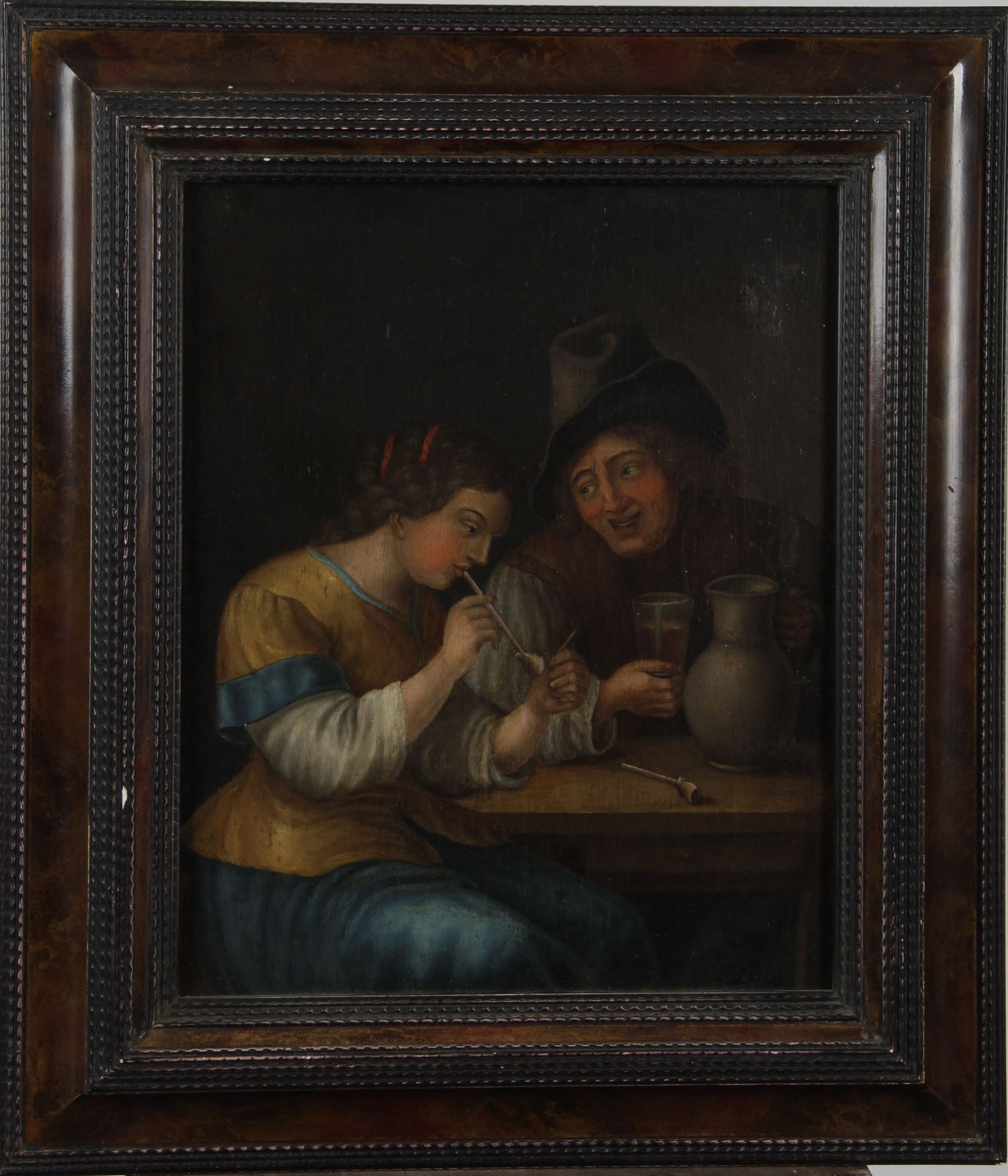 Null École Hollandaise XVIIe siècle. Scène de tabagis. Huile sur toile. H : 37,5&hellip;