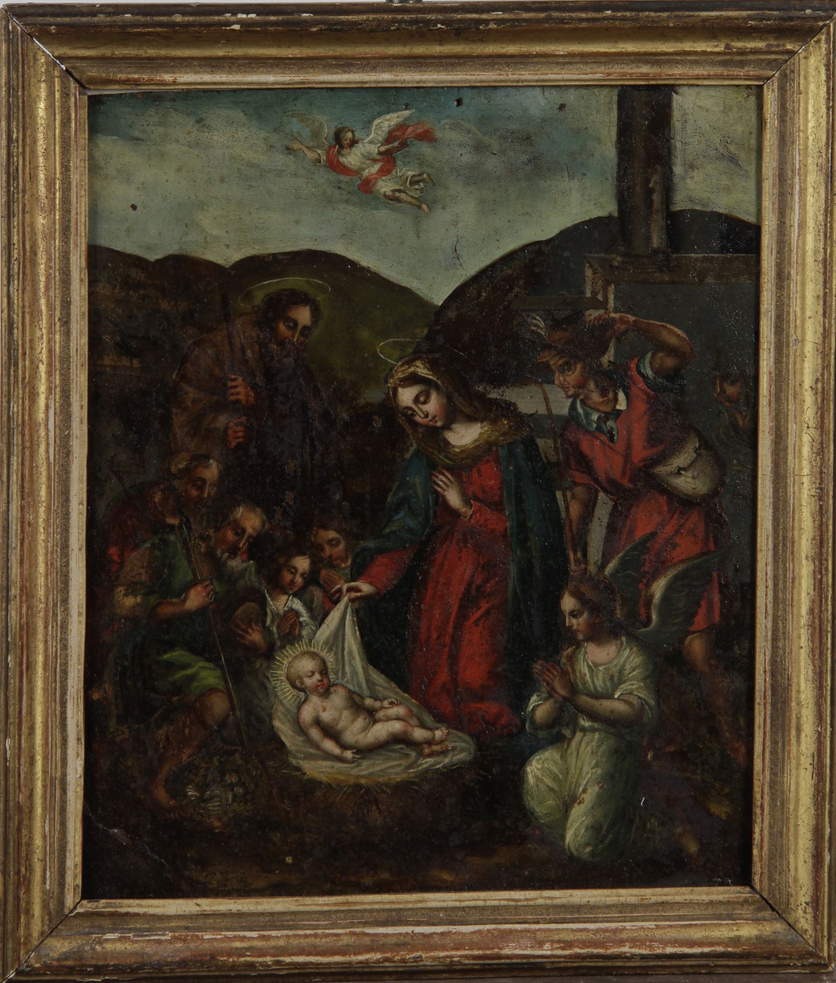 Null 17世纪学校的 "耶稣诞生 "铜板油画。

H.27 x W. 22 cm

(震荡、变形和修复)