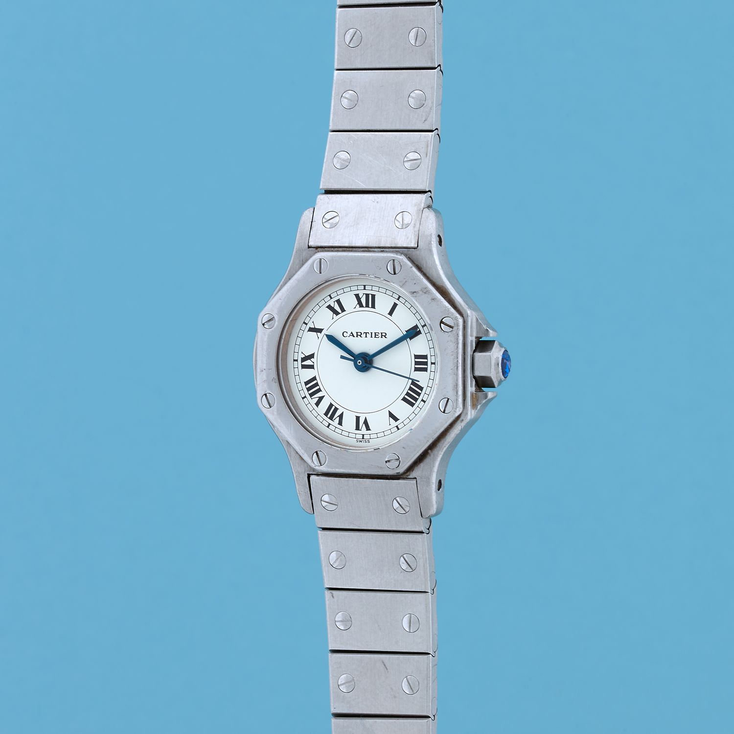 Null CARTIER 
Santos octagonal.
Circa: 1979.
Steel bracelet watch, octagonal cas&hellip;