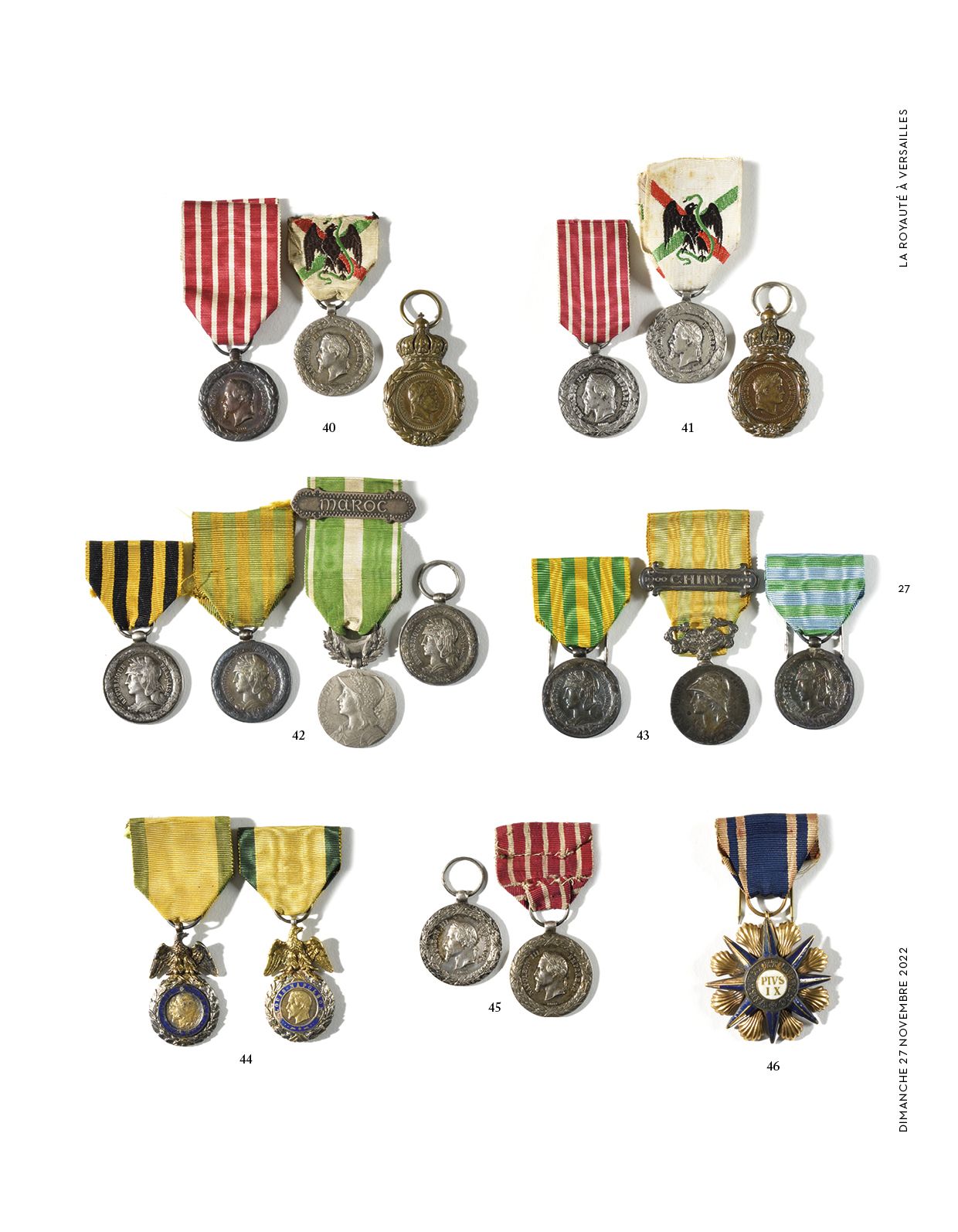 Null 法国。第二帝国

三枚奖章:

-意大利战役的奖章，作者是巴雷。在银。长方形的鹰头标志。丝带。 

30毫米。毛重：15克。T.T.B.

-巴雷的墨&hellip;
