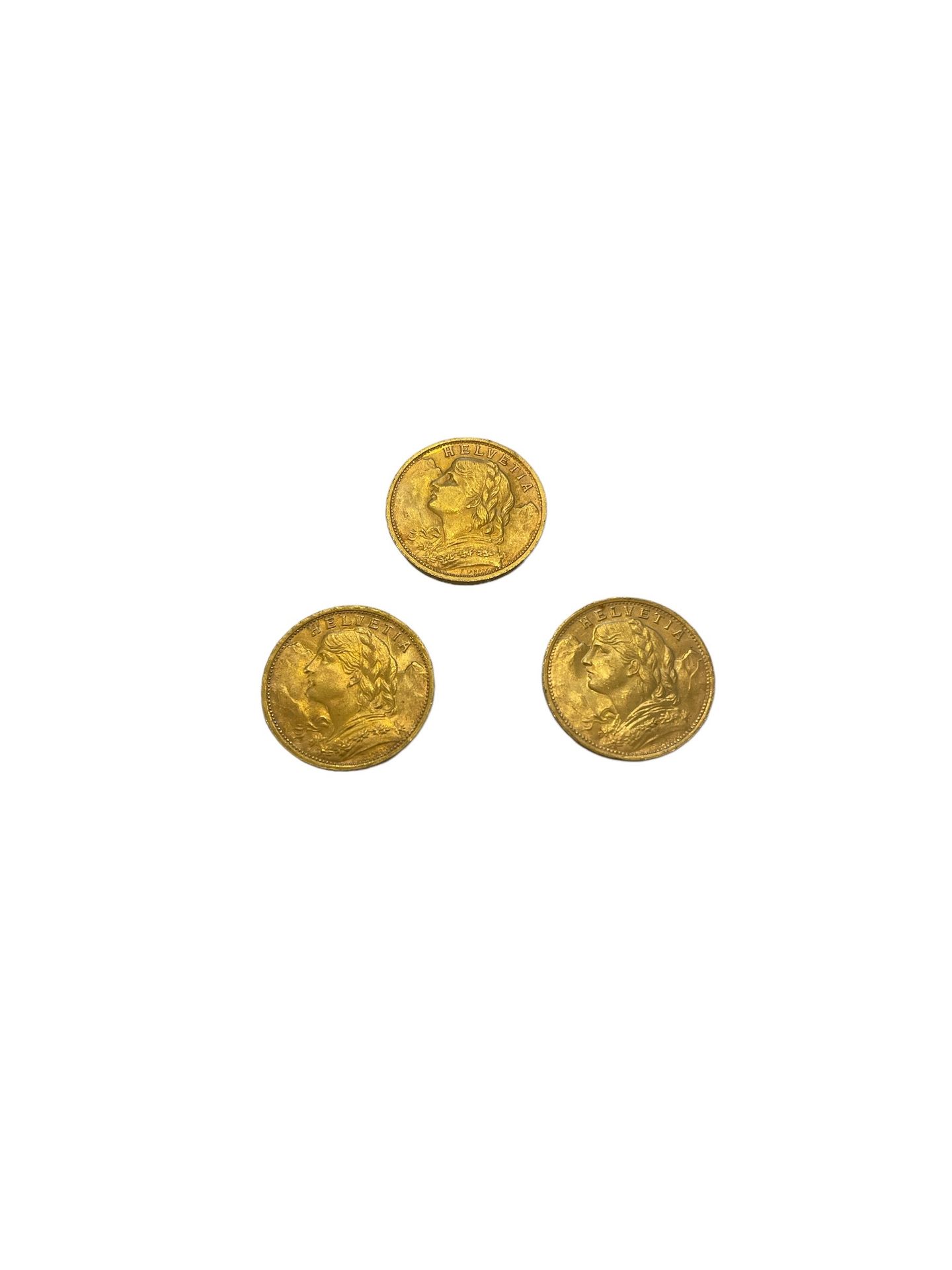 Null SCHWEIZ
3 Münzen 20 Franken Gold
Gewicht: 19.3 g