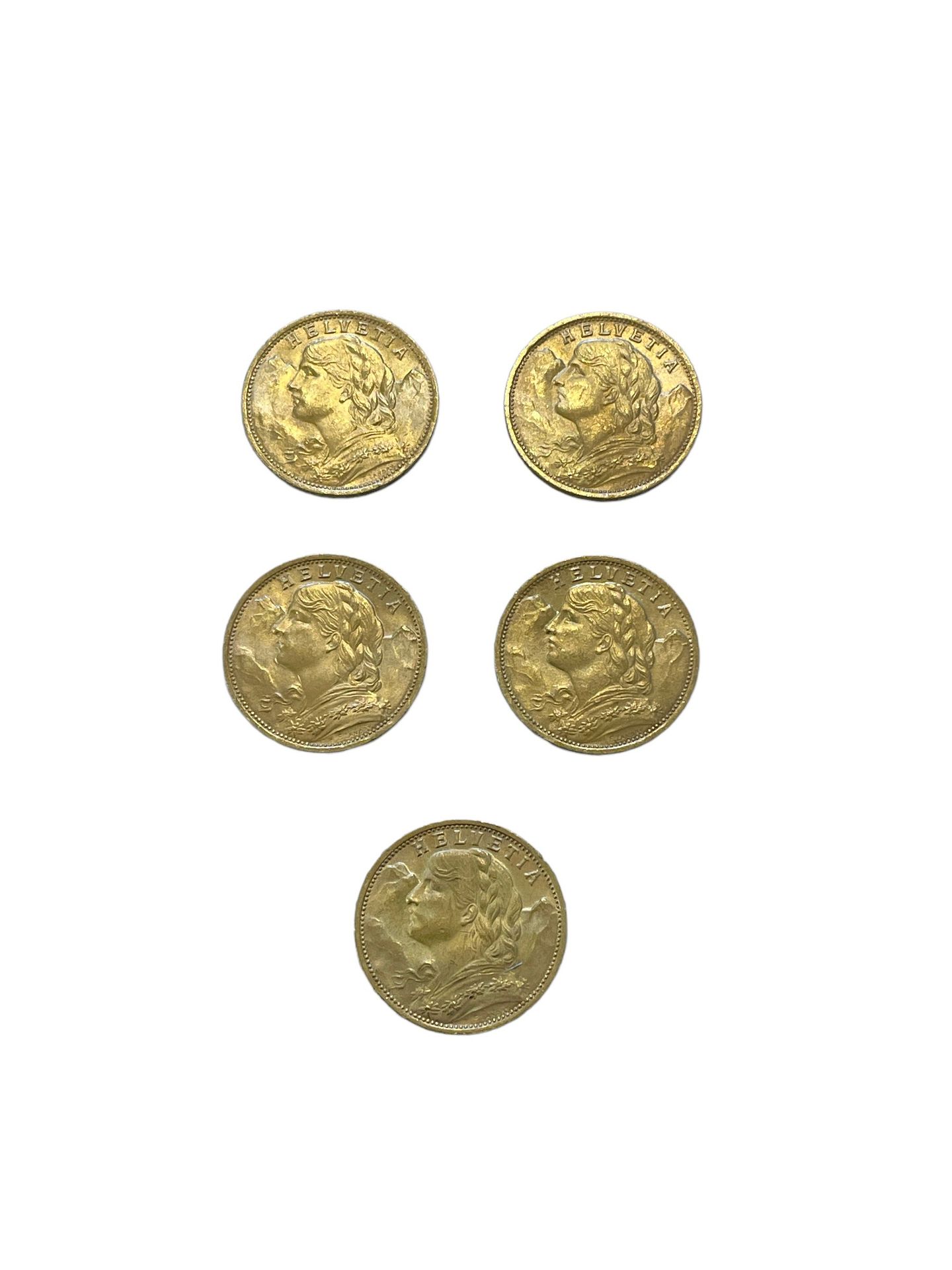Null SCHWEIZ
5 Münzen 20 Franken Gold
Gewicht: 32.2 g