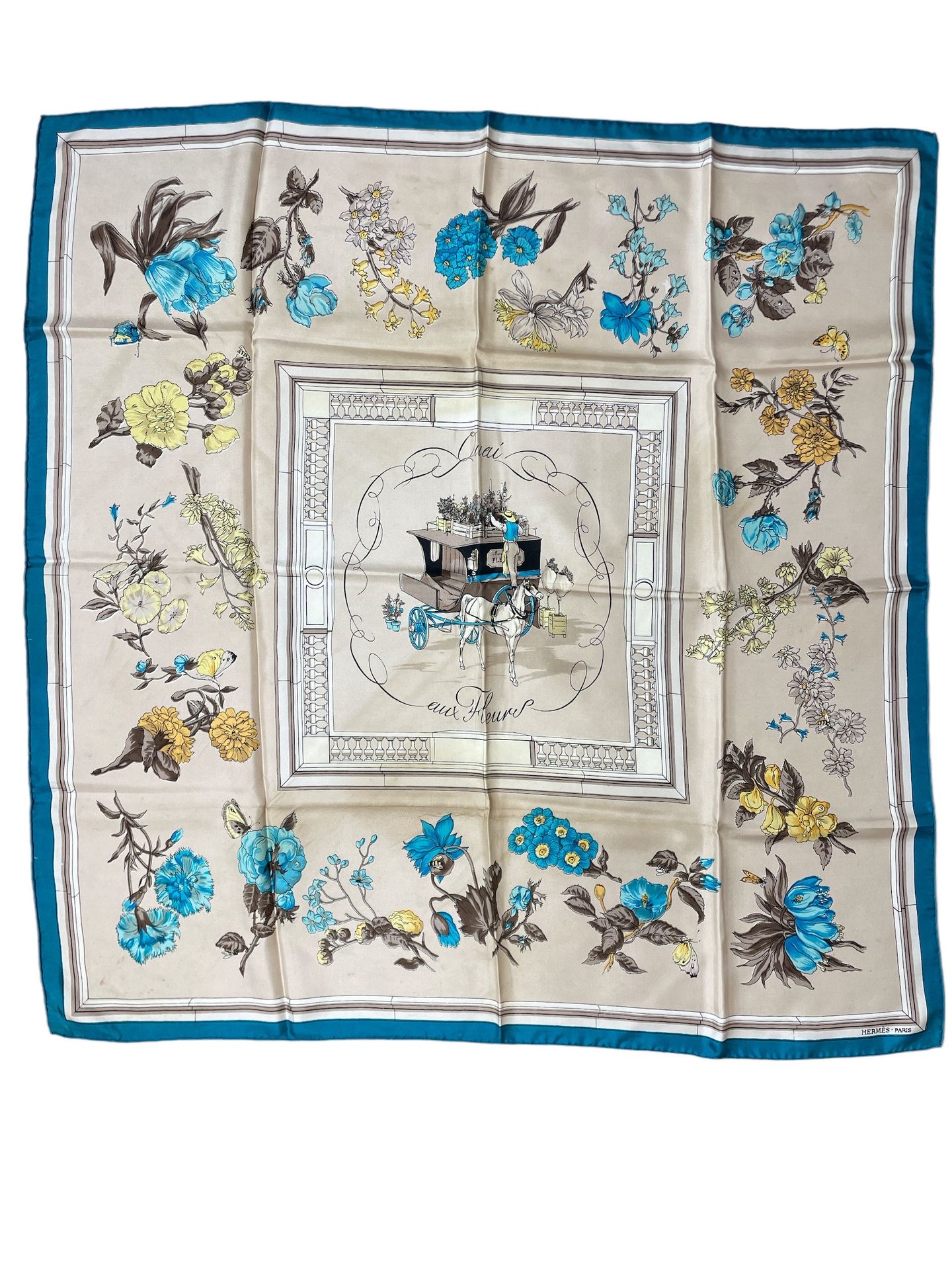 Null HERMES
Silk square titled "quai aux fleurs
Drawing of 1952 by Hugo GRYGKAR
&hellip;