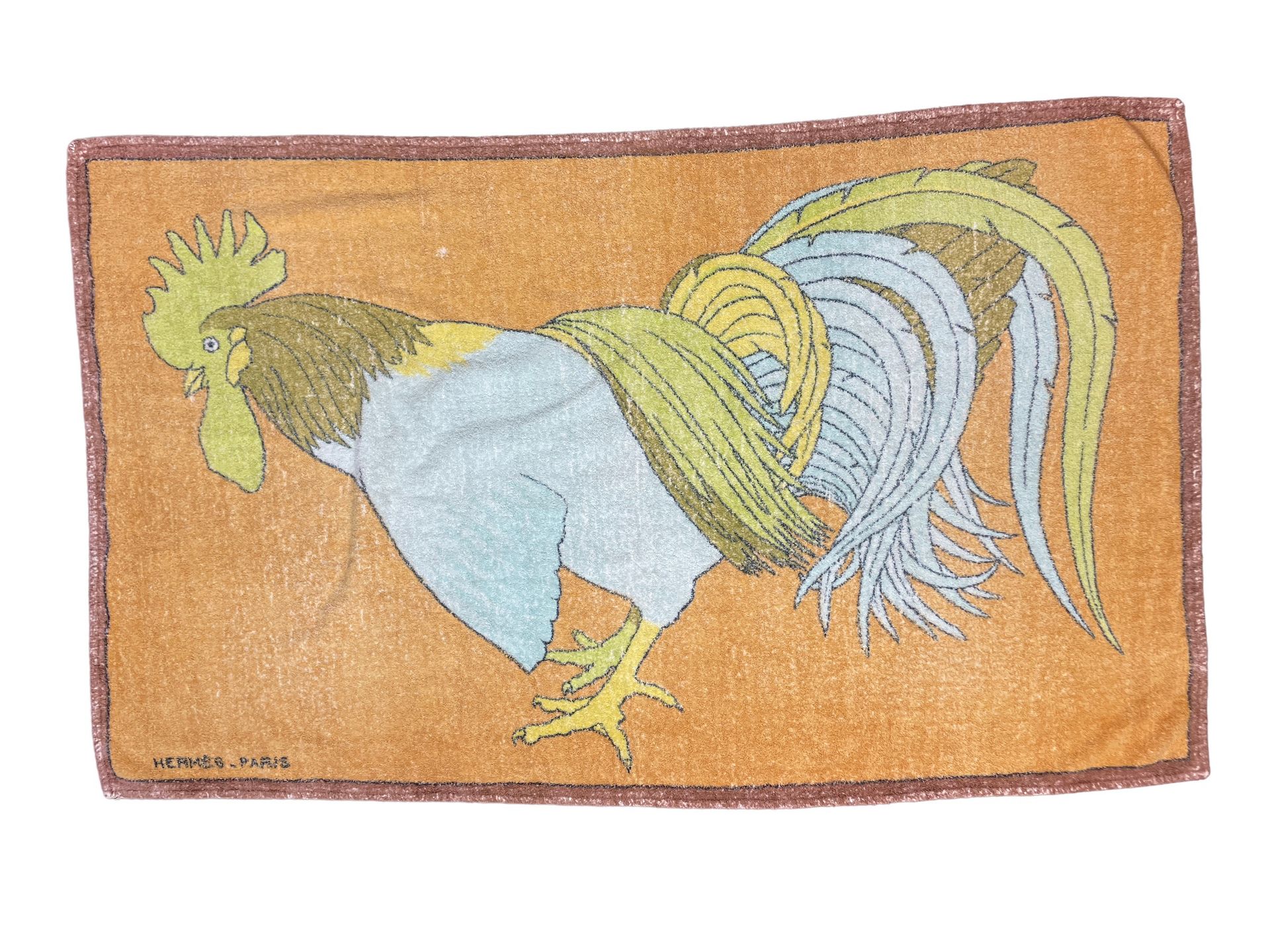 Null HERMES PARIS 
Strandtuch aus Baumwolle, bedruckt mit einem Hahn.
(Abnutzung&hellip;