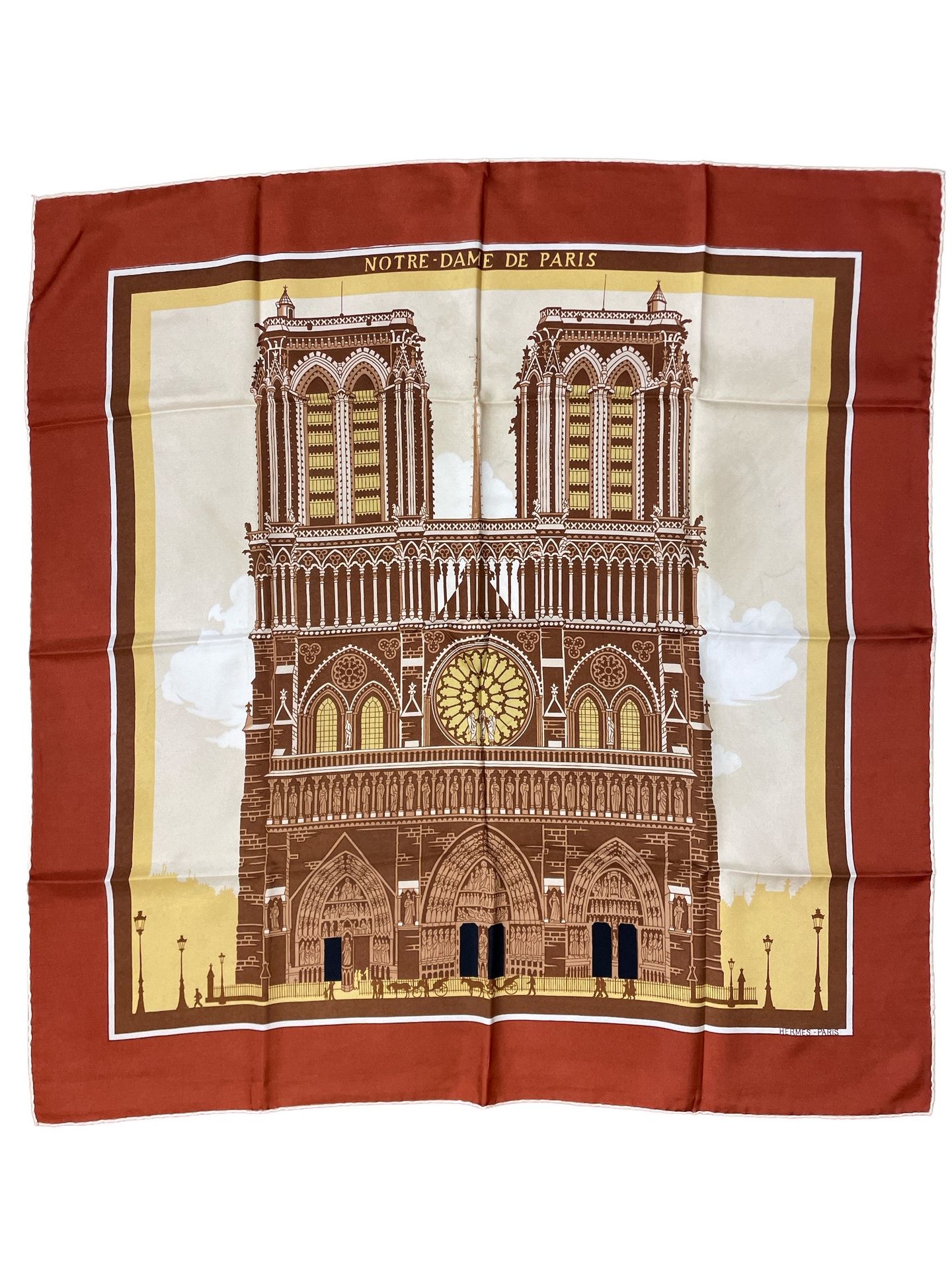 Null HERMES
Carré en soie titré "Notre-Dame de Paris"
Dessin de 1950 par Hugo GR&hellip;