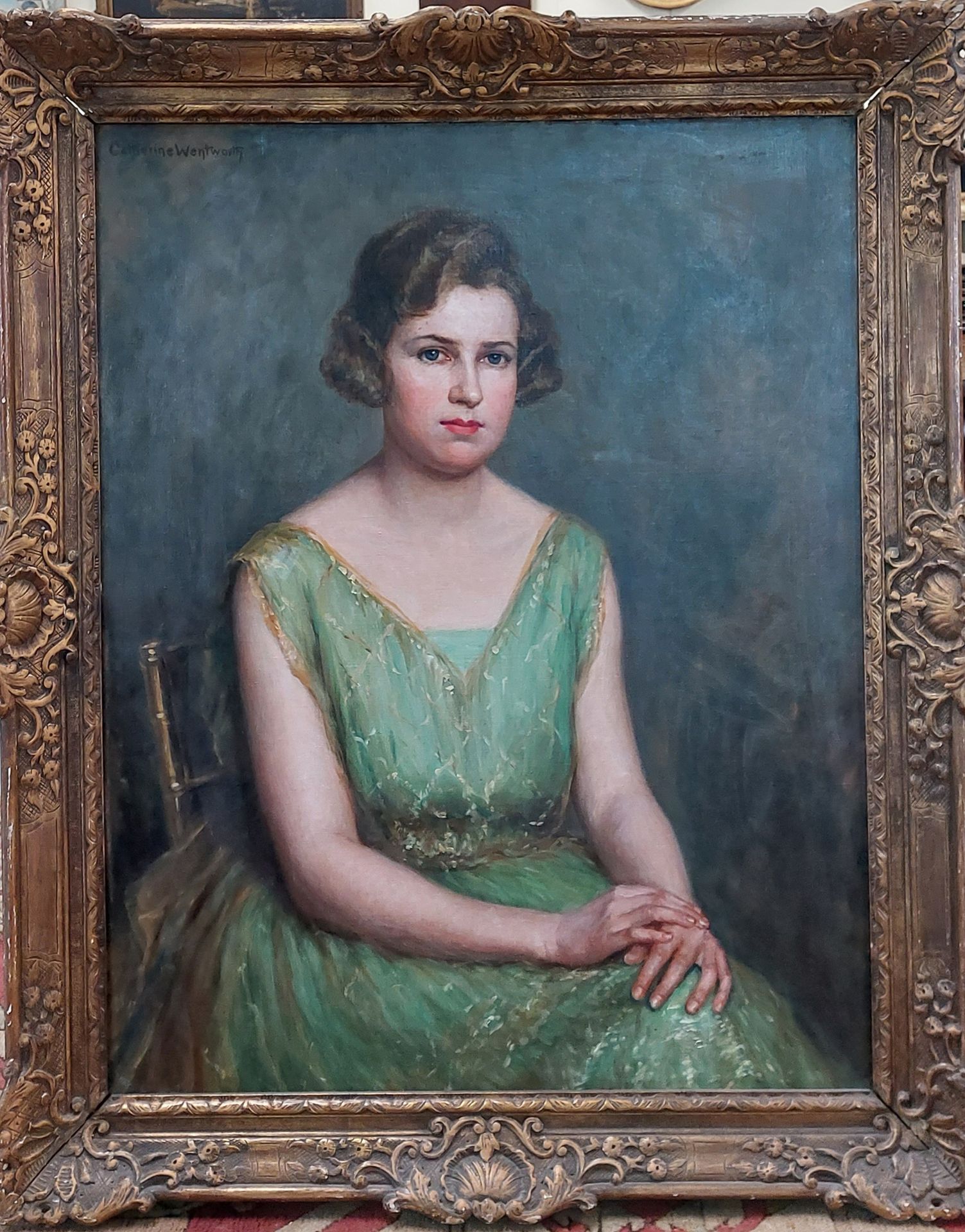 Null Catherine Denkman WENTWORTH (1865-1948) 

Portrait de femme à la robe vert &hellip;