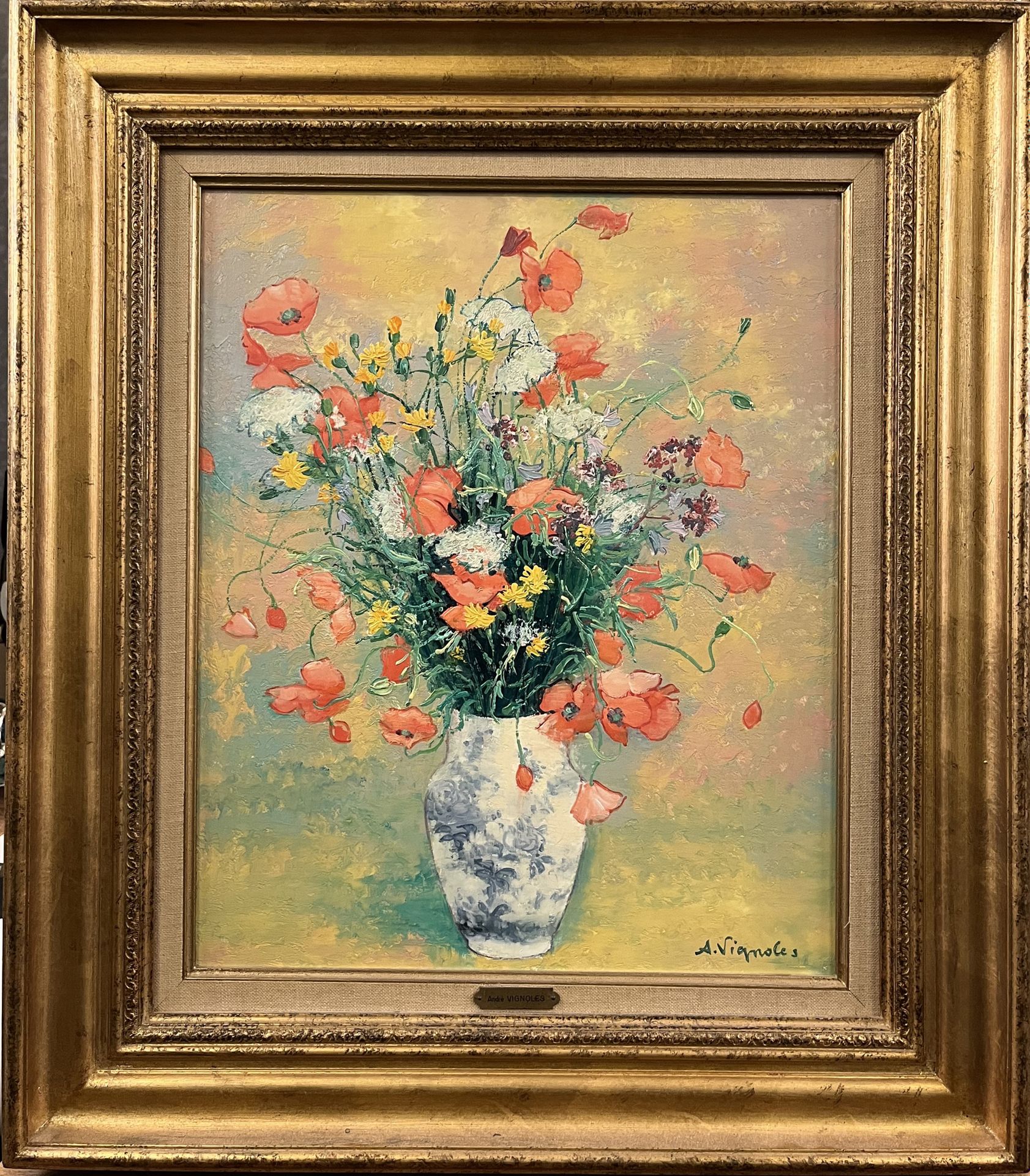 Null ANDRE VIGNOLES (1920-2017)

"瓷瓶里的罂粟花 

布面油画，右下方有签名，背面有会签和标题。

44 x 37厘米