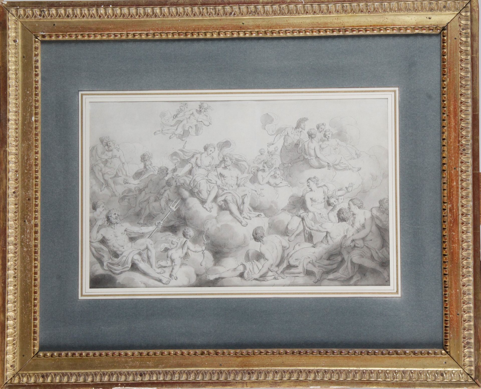 Null 路易斯-菲利普-博塔（1730年至1763年活跃于巴黎）。

"诸神的集会

钢笔和黑色墨水，灰色水洗，红色的痕迹。

左下角有图案和日期："1731&hellip;