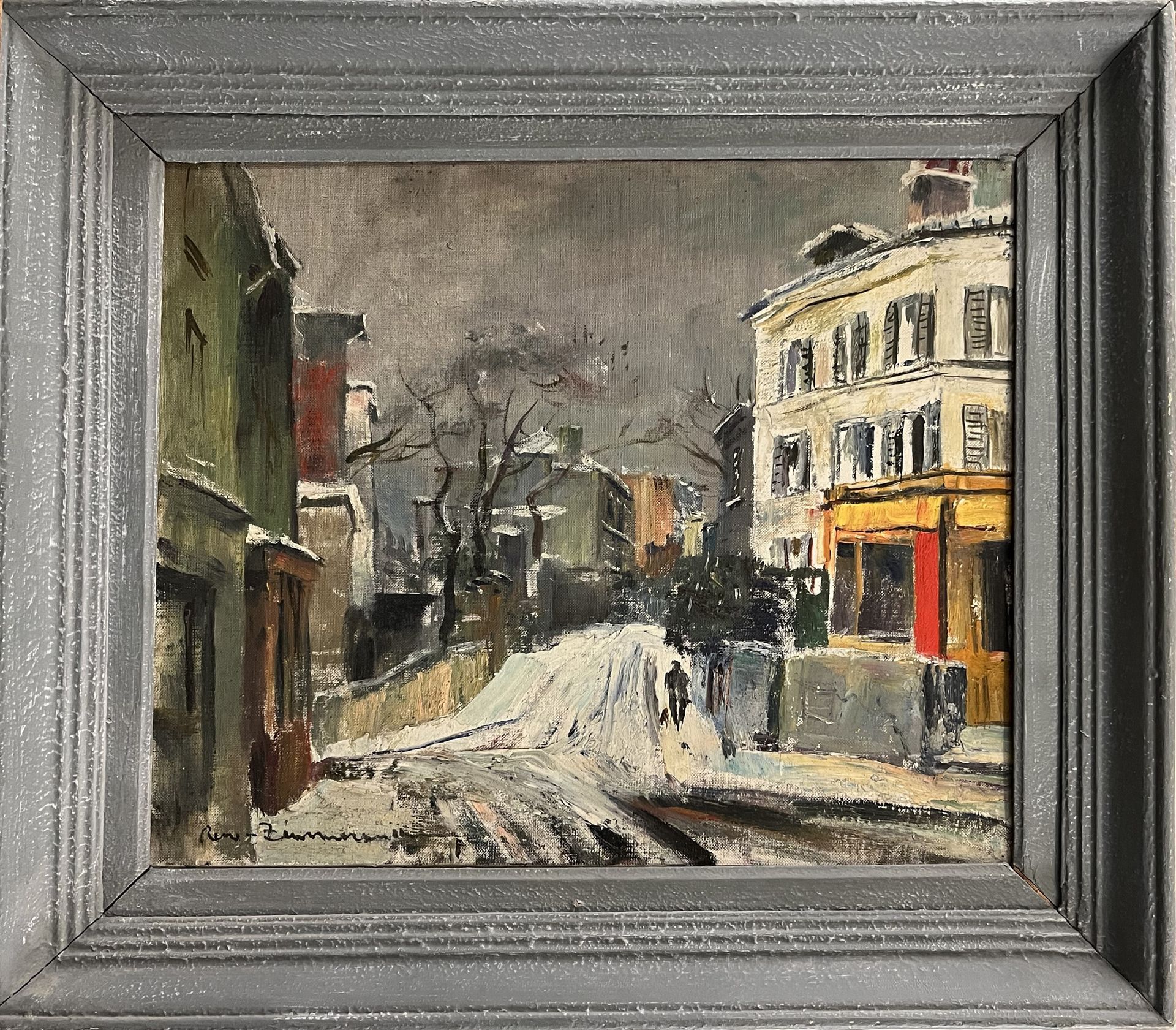 Null René Zimmermann (1904-1991)

"巴黎，雪下的街道"。

布面油画，左下方有签名。

46 x 37厘米