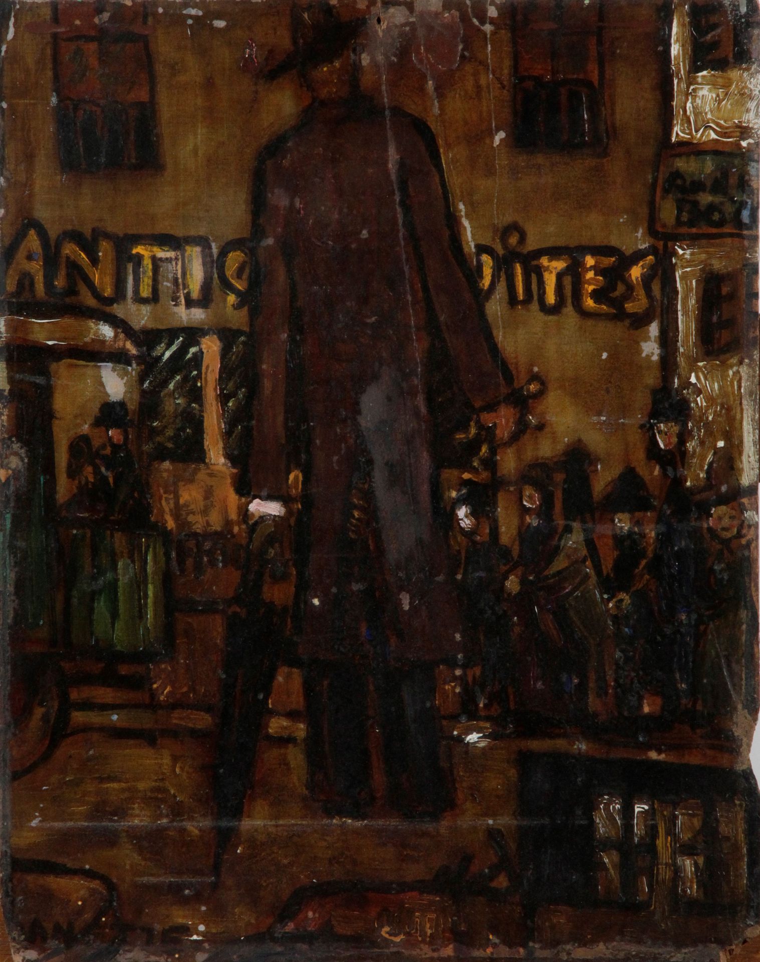 Null École française XX 

"Antiquités" 

Huile sur panneau. 

41 x 32.5 cm