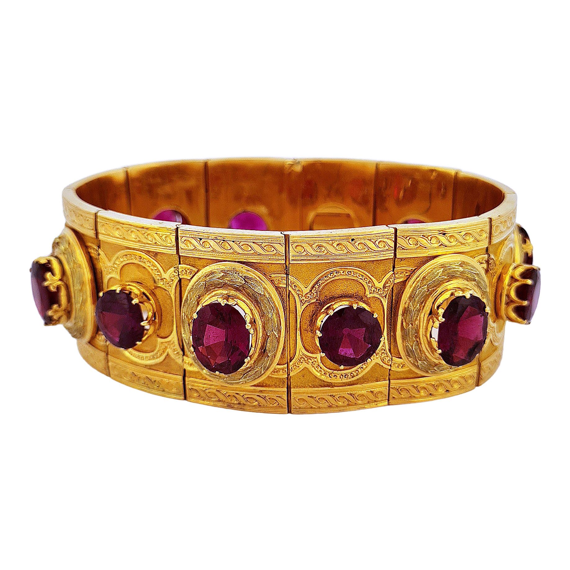 Null BRACELET 
holding a succession of almandine garnets in a plant decoration. &hellip;