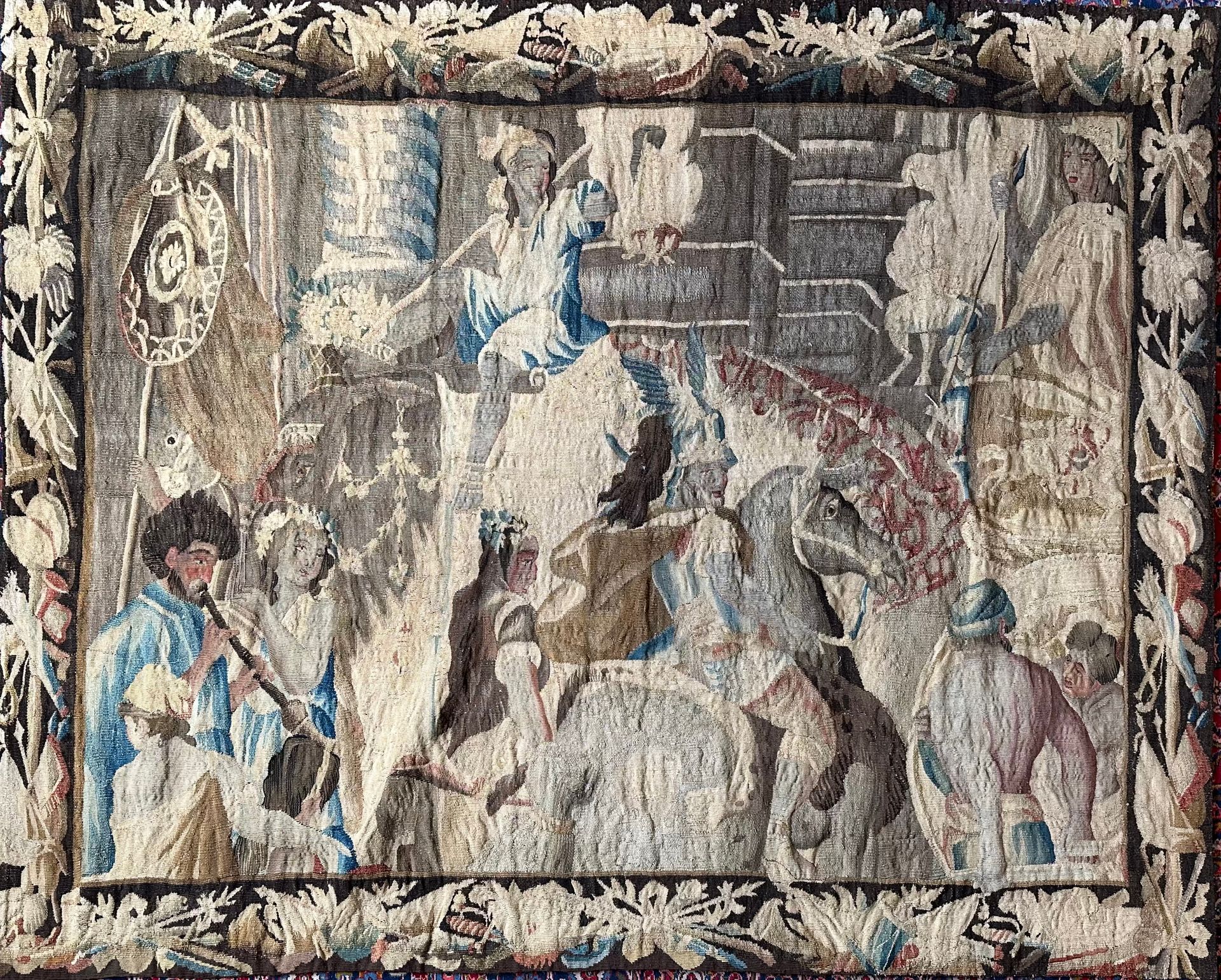 Null 奥布松
来自皇家奥布松工厂的重要挂毯 
仿照查尔斯-勒布伦（1619-1690）的纸盒作品
亚历山大大帝进入巴比伦的凯旋之作
羊毛和丝绸材质
18世纪&hellip;