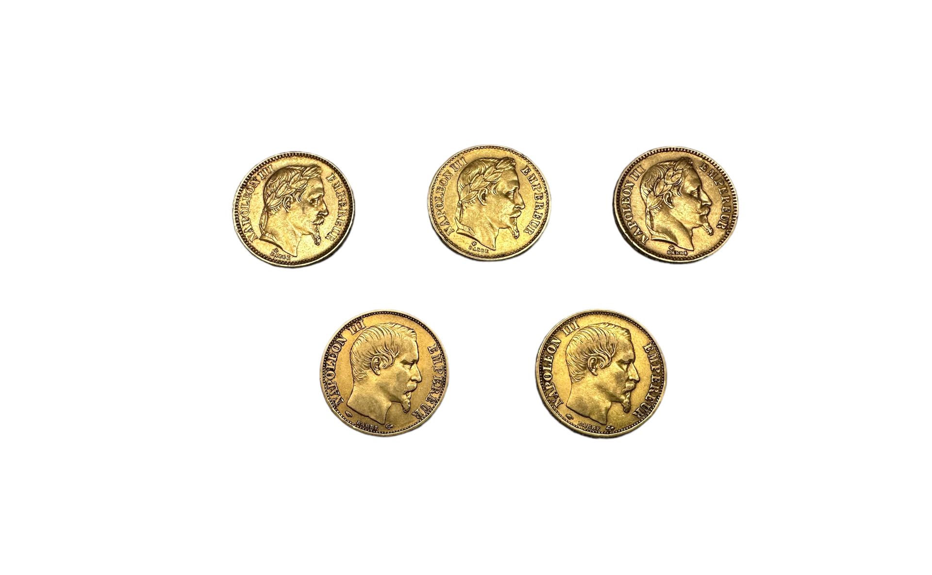 Null 法国
5枚20法郎金币拿破仑三世的轮廓（3个月桂冠头，2个裸体头）。
重量：31克