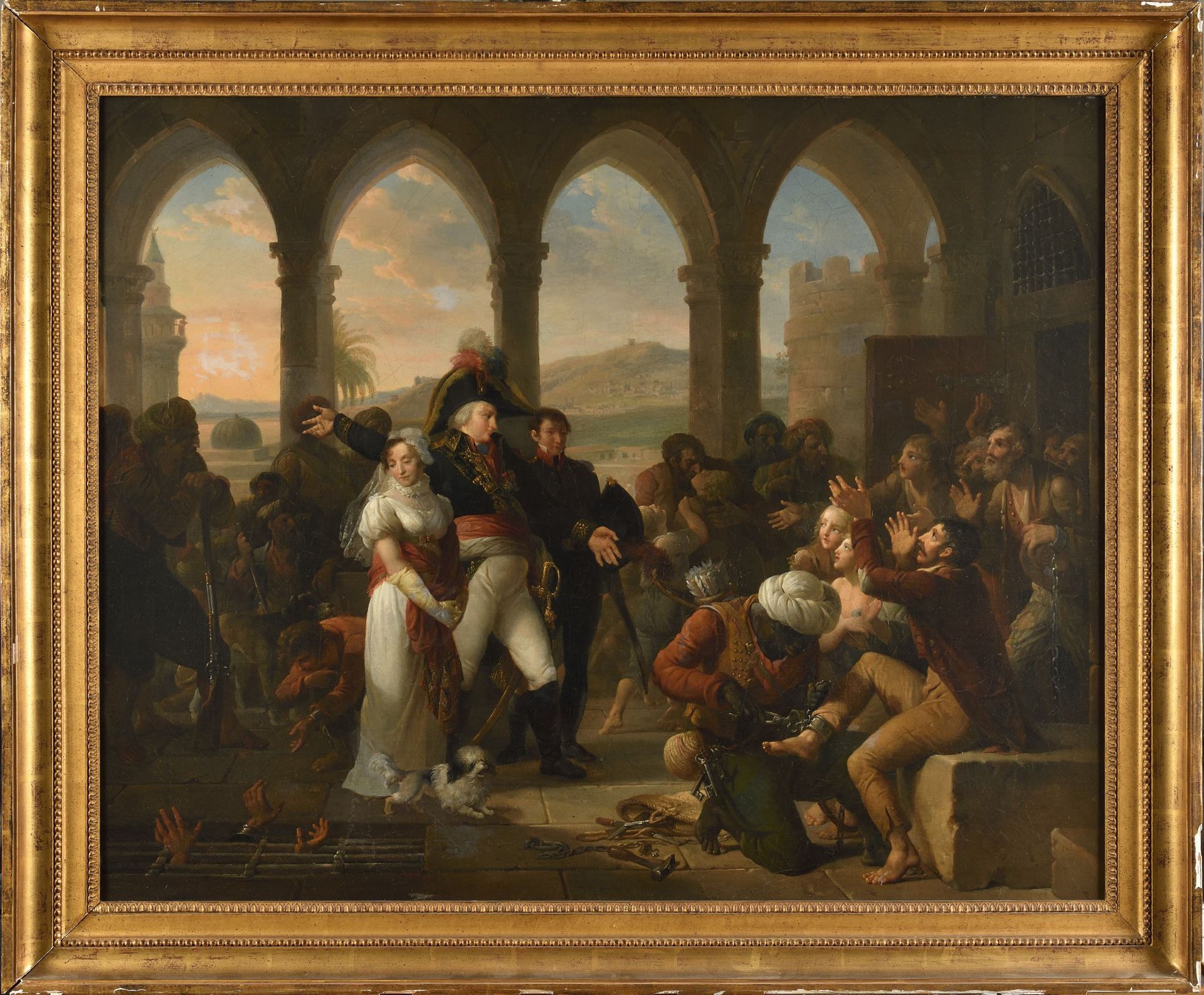 Null 让-弗雷德里克-沙尔(1752-1825)
"Lacombe Saint Michel将军解放突尼斯的利古里亚囚犯"。 
布面油画（修复，重新上色）。&hellip;