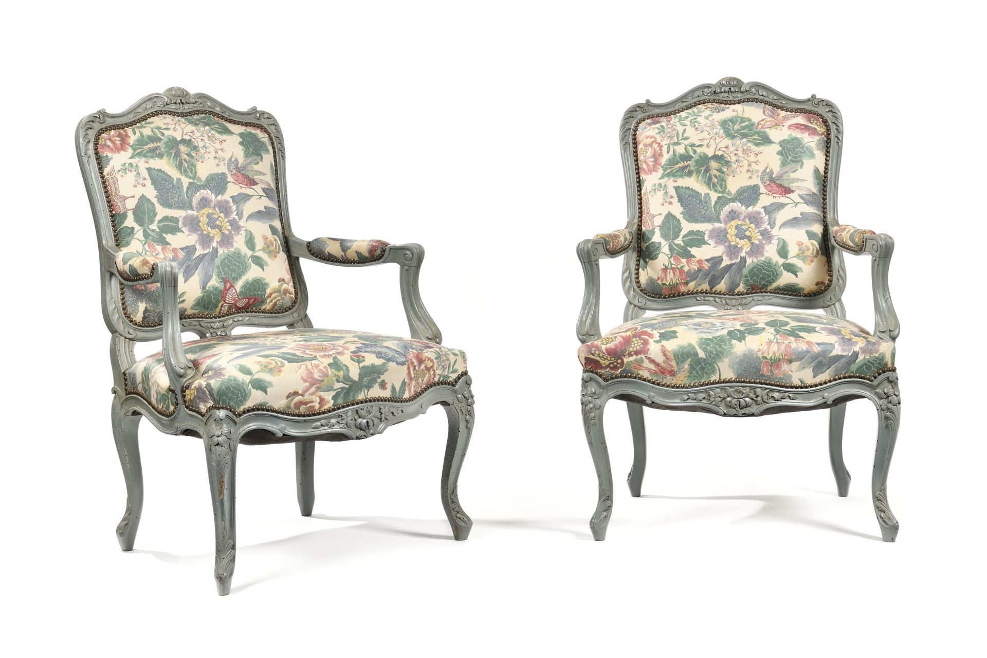 Null PAIR OF LOUIS XV ARMCHAIRS
Carved wood, molded and blue rechampi. Carved de&hellip;
