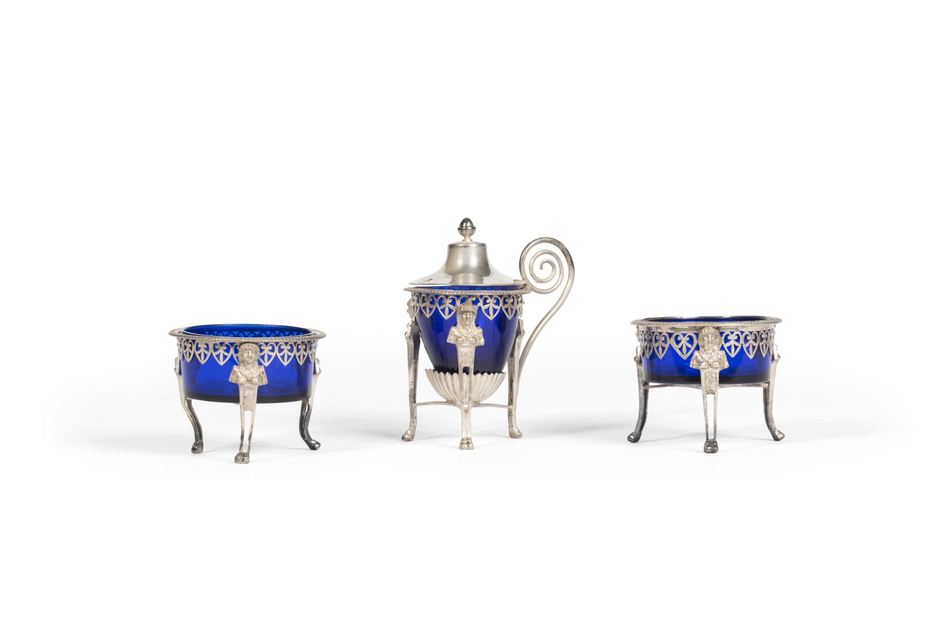 Null PAIR OF SALERONS AND MOUTARDIER
in metal and silver, decorated with caryati&hellip;