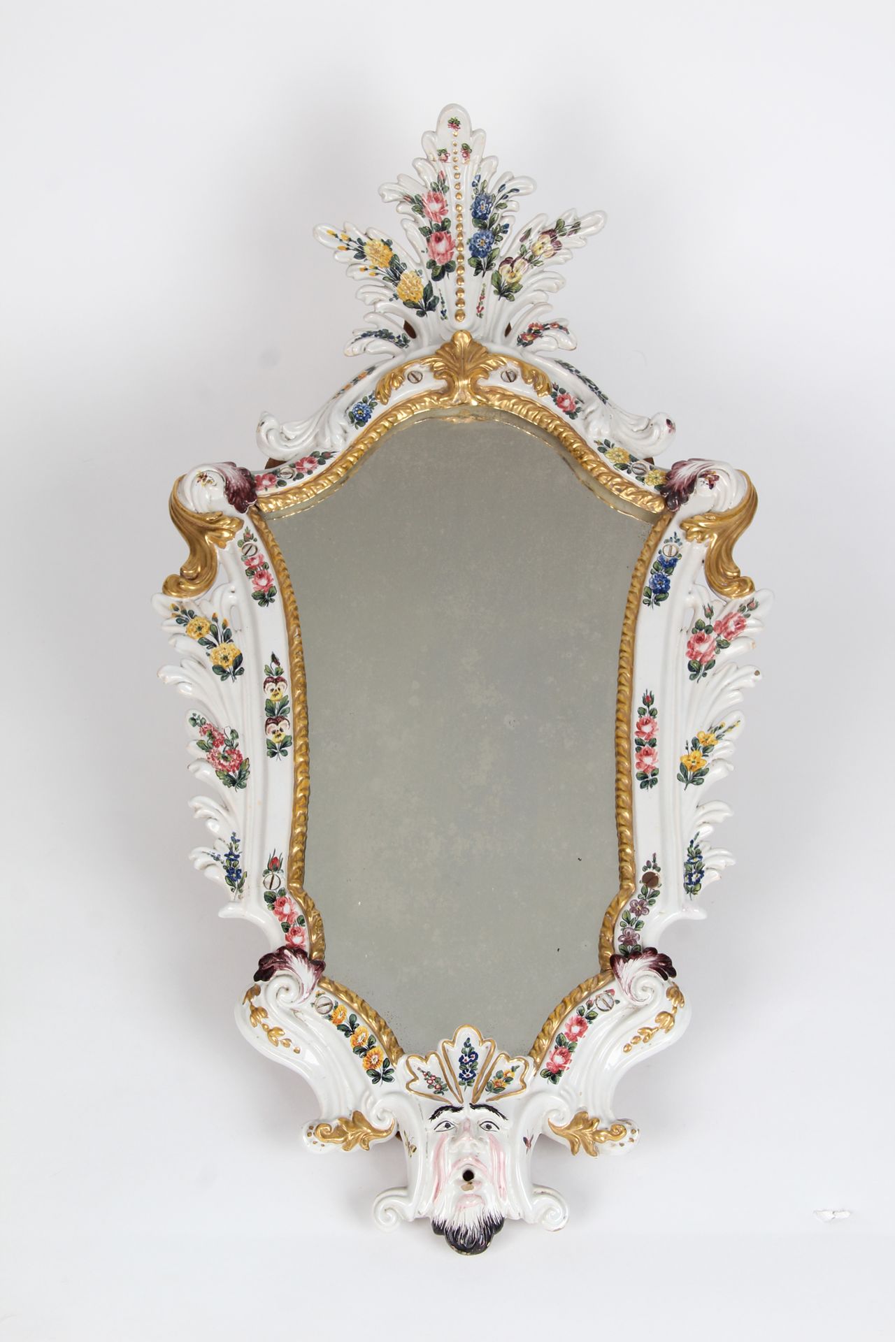 Null Porcelain light-plate mirror with foliage, scrolls and a faun's head decora&hellip;
