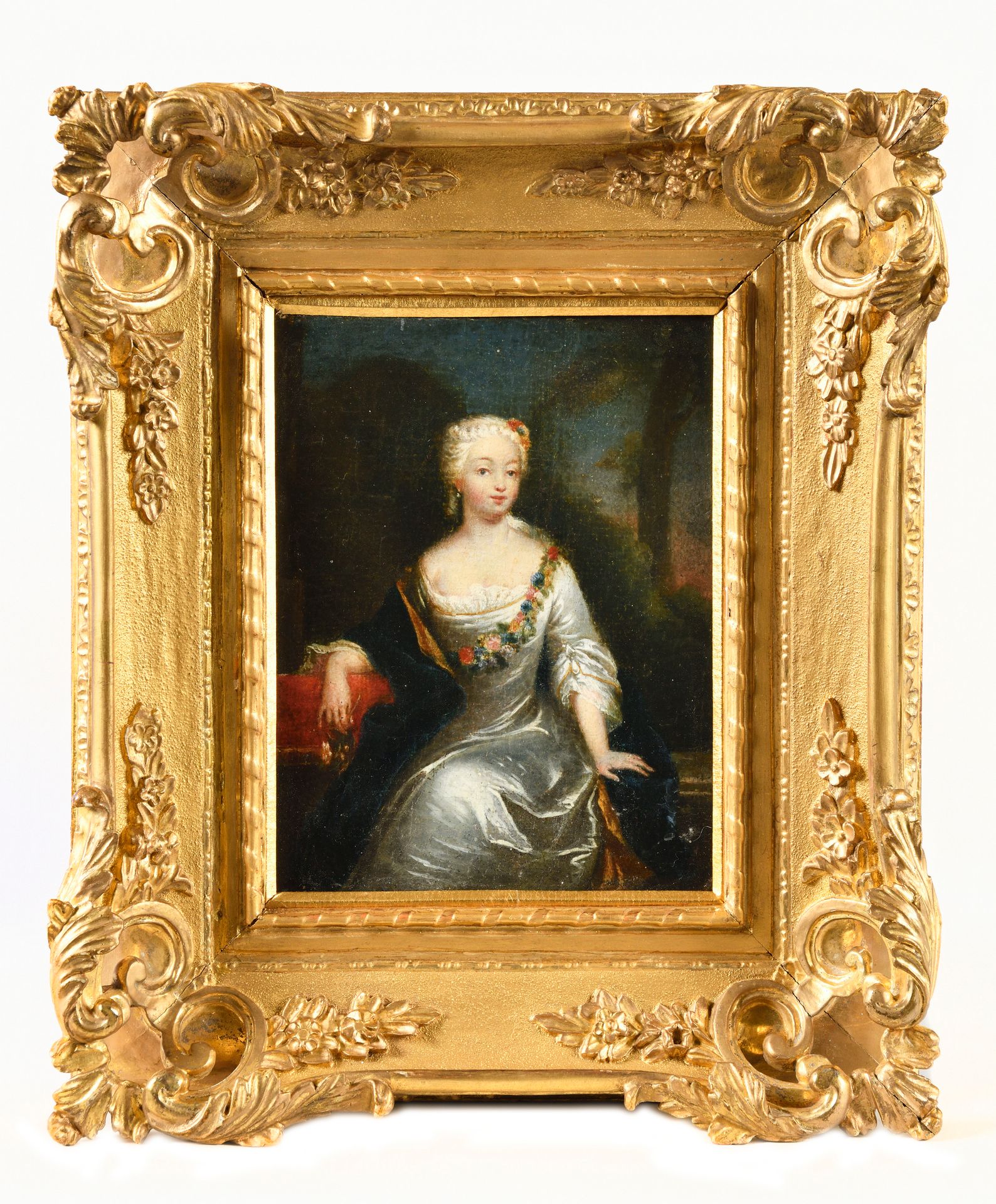 Null 18世纪德国画派，安托万-佩斯内的随行人员
一位年轻公主的画像
帆布
高：19厘米
宽度 : 15厘米
旧的修复