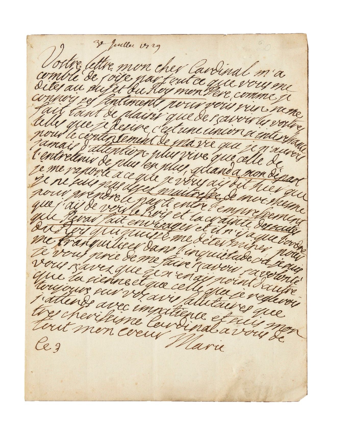 Null LESZCZYNSKA（玛丽）。签名为 "玛丽 "的亲笔信给首席部长安德烈-埃尔库勒-德-弗勒里。左页，"这个3号"[1729年7月3日，根据另一个人&hellip;