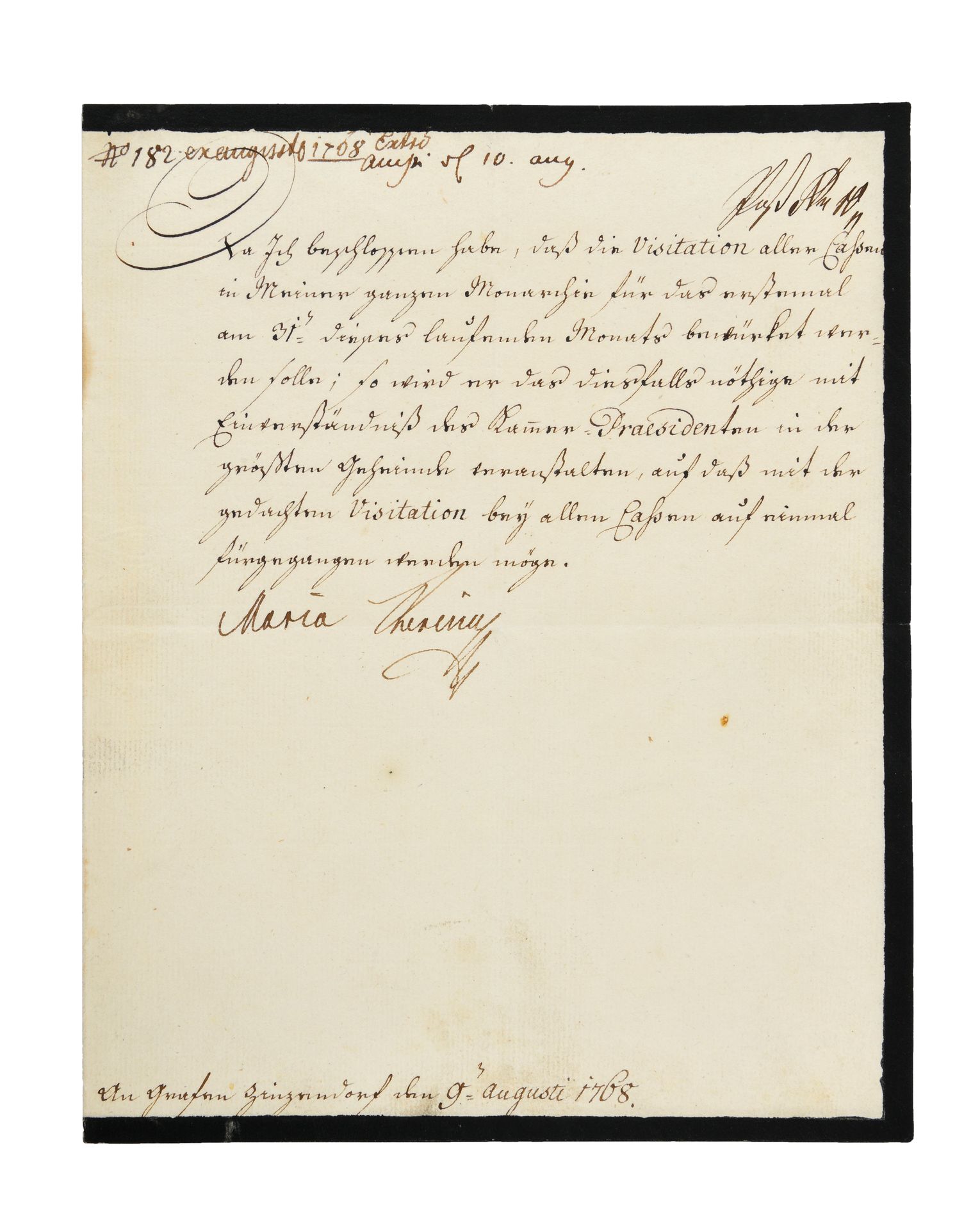 Null MARIA THERESA D'AUSTRIA. Lettera firmata "Maria Theresin" al suo controllor&hellip;