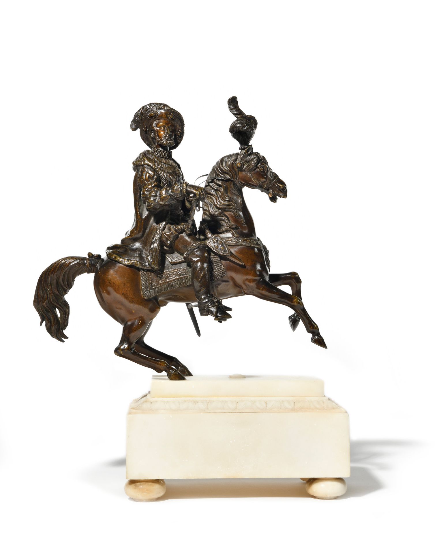 Null Equestrian bronze of François I
Bronze with brown patina on a white marble &hellip;