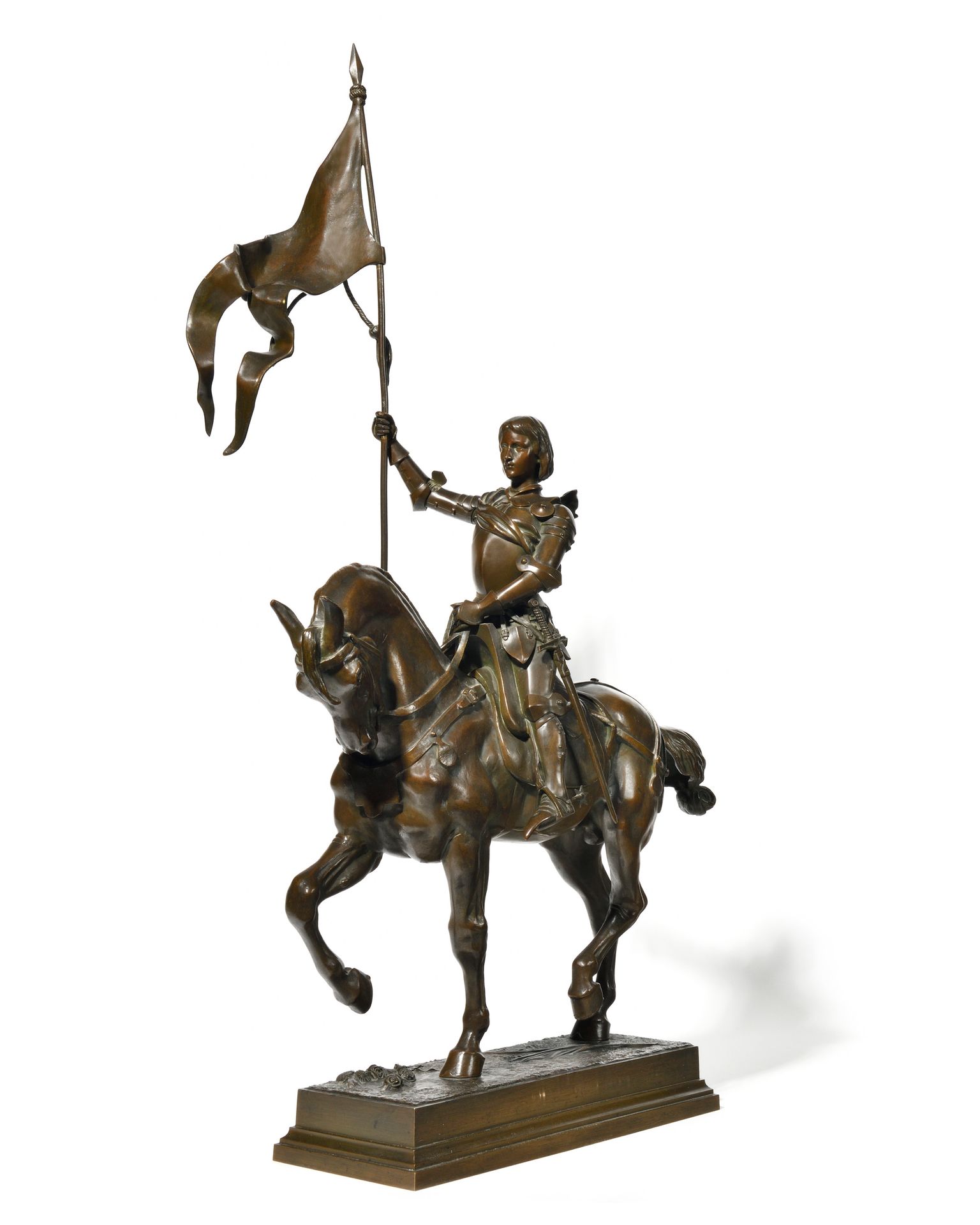 Null 阿尔弗雷德-巴耶 (1839-1895)
圣女贞德的马术雕塑 
棕色铜锈的青铜器 
台阶上有签名
高87厘米，宽50厘米