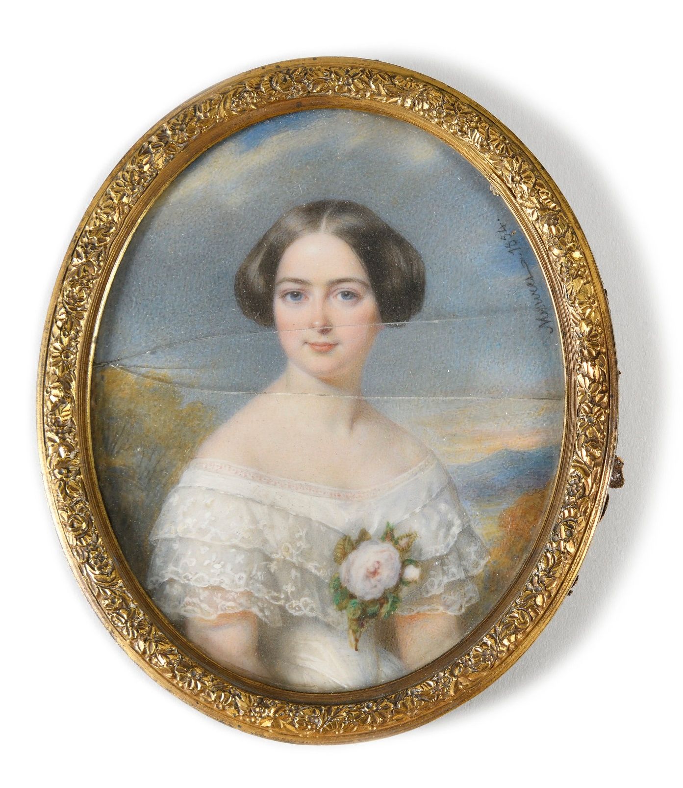 Null 弗朗索瓦-穆雷(1800-1887)
"Élisabeth de Mac Mahon的半身肖像，以风景为背景。 
大型椭圆形微型画，右侧有签名，日期为&hellip;
