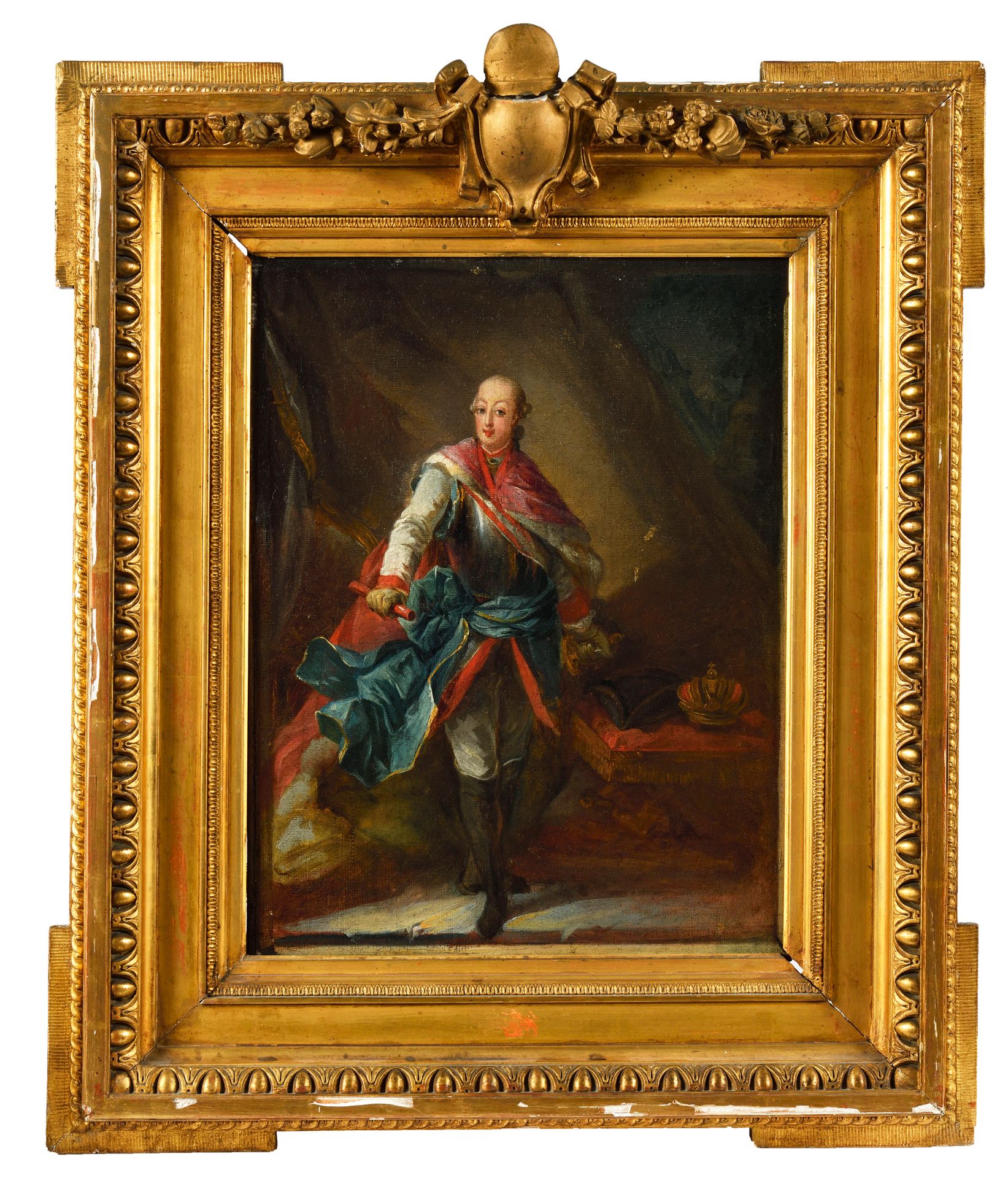 Null 18世纪奥地利学校
推测为哈布斯堡皇帝约瑟夫二世的画像
布面油画
高：38厘米
宽度：29.5厘米
木质框架和镀金灰泥
褪色，修复。