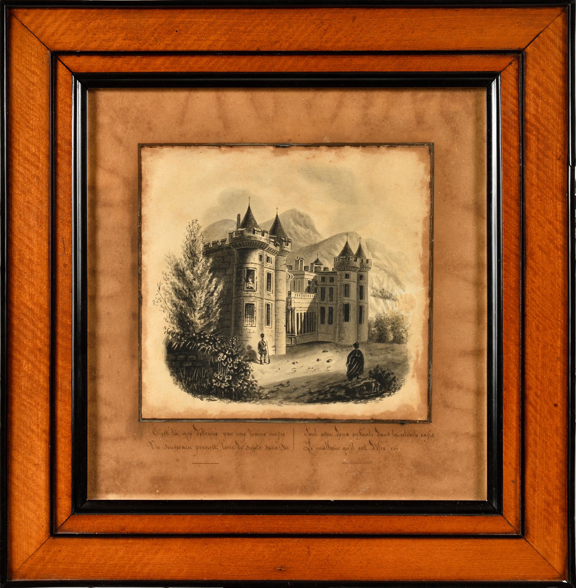 Null CD。19世纪的法国学校。 
"荷里路德宫的景色；国王查理十世的流放地"。 
水墨画，有 "CD "字样和 "1831 "日期。标题为 "在那里，被一&hellip;