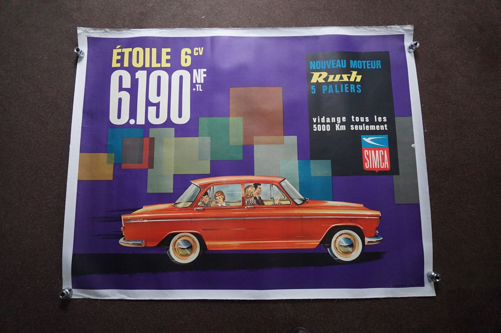 Null Affiche publicitaire sur toile représentant la 
nouvelle Simca Etoile