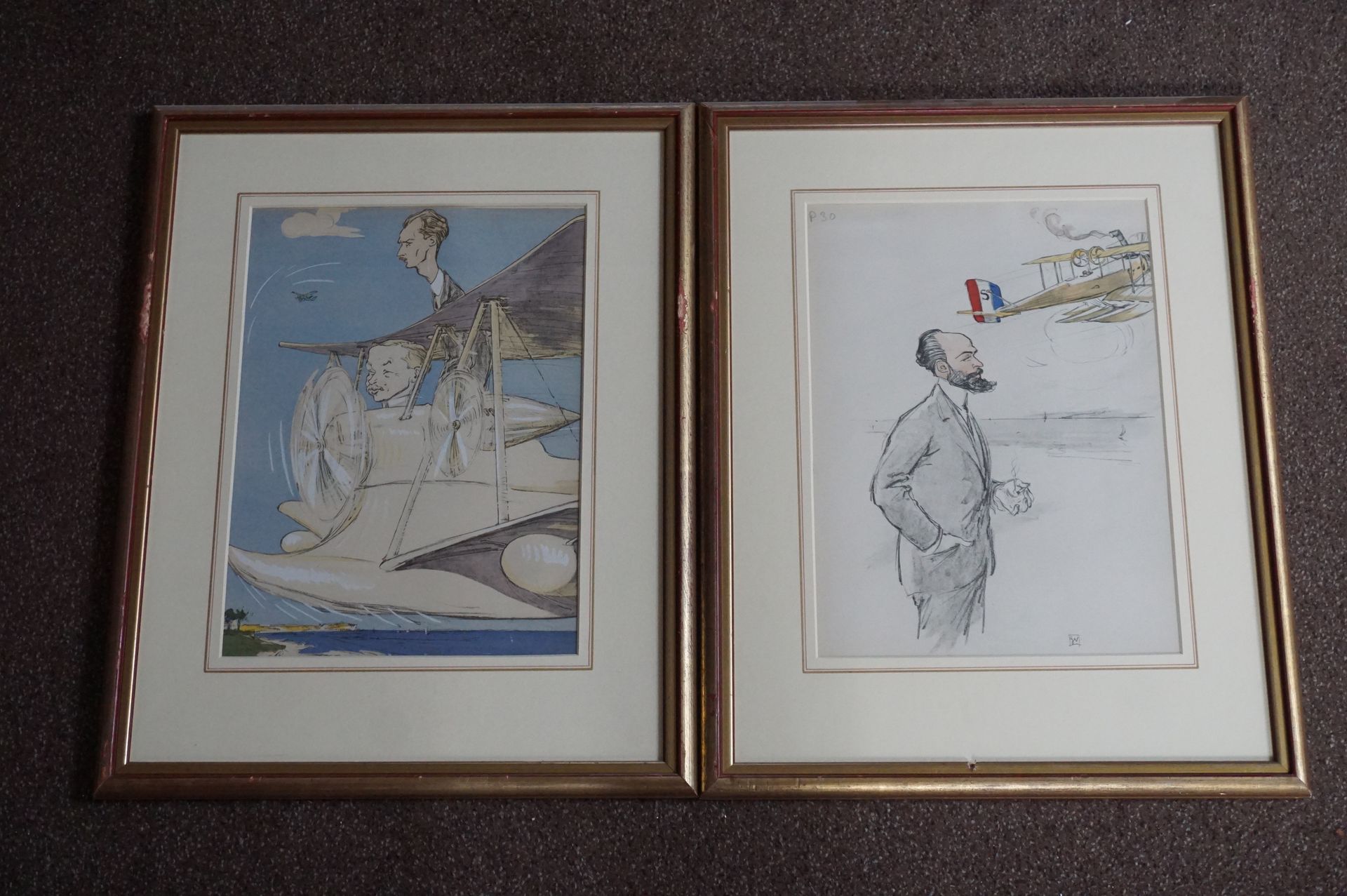 Null Lot of two works featuring planes and men.
Framed under glass 
37 x 47 cm