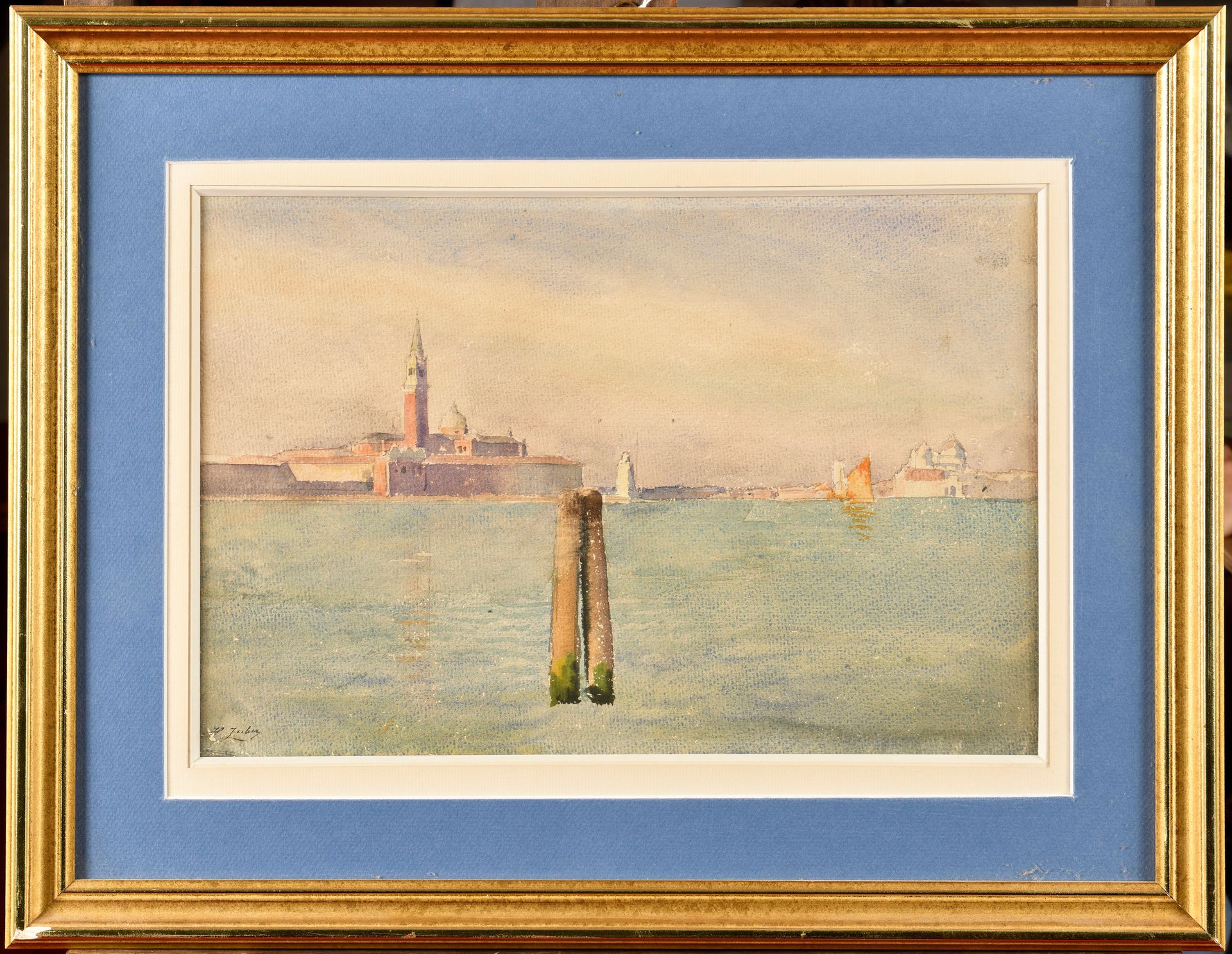 Null Henri ZUBER (1844-1909)
Vue de Venise 
Aquarelle 
Signé en bas à gauche 
25&hellip;