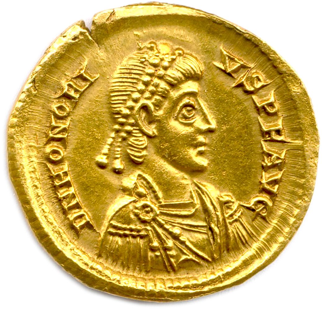 Null HONORIUS 395-423
D N HONORIUS P F AVG. Son buste cuirassé, drapé avec le di&hellip;