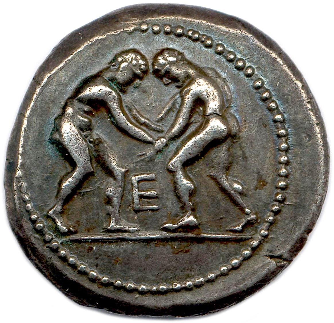 Null PAMPHYLIA - ASPENDOS 380-330
Two wrestlers grapple. Between them, E. Grènet&hellip;
