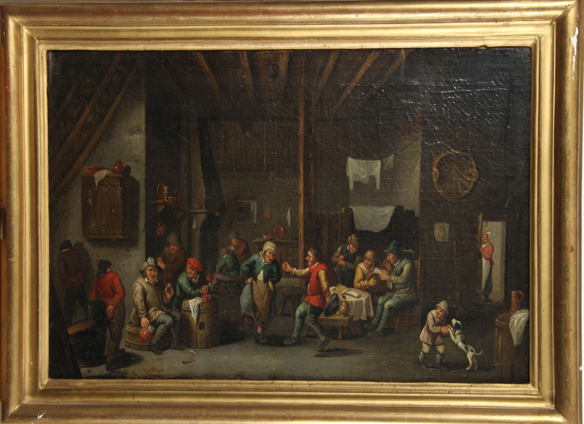Null 范-埃尔蒙（1623-1679 年），归功于。

"酒馆场景

一对布面油画，形成一个吊坠。

(重新染色和修复） 

H.56 x 81 厘米