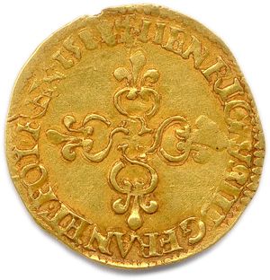 Null HENRI III 1574 - 1589

Golden shield with Sun (4th type royal title on cros&hellip;