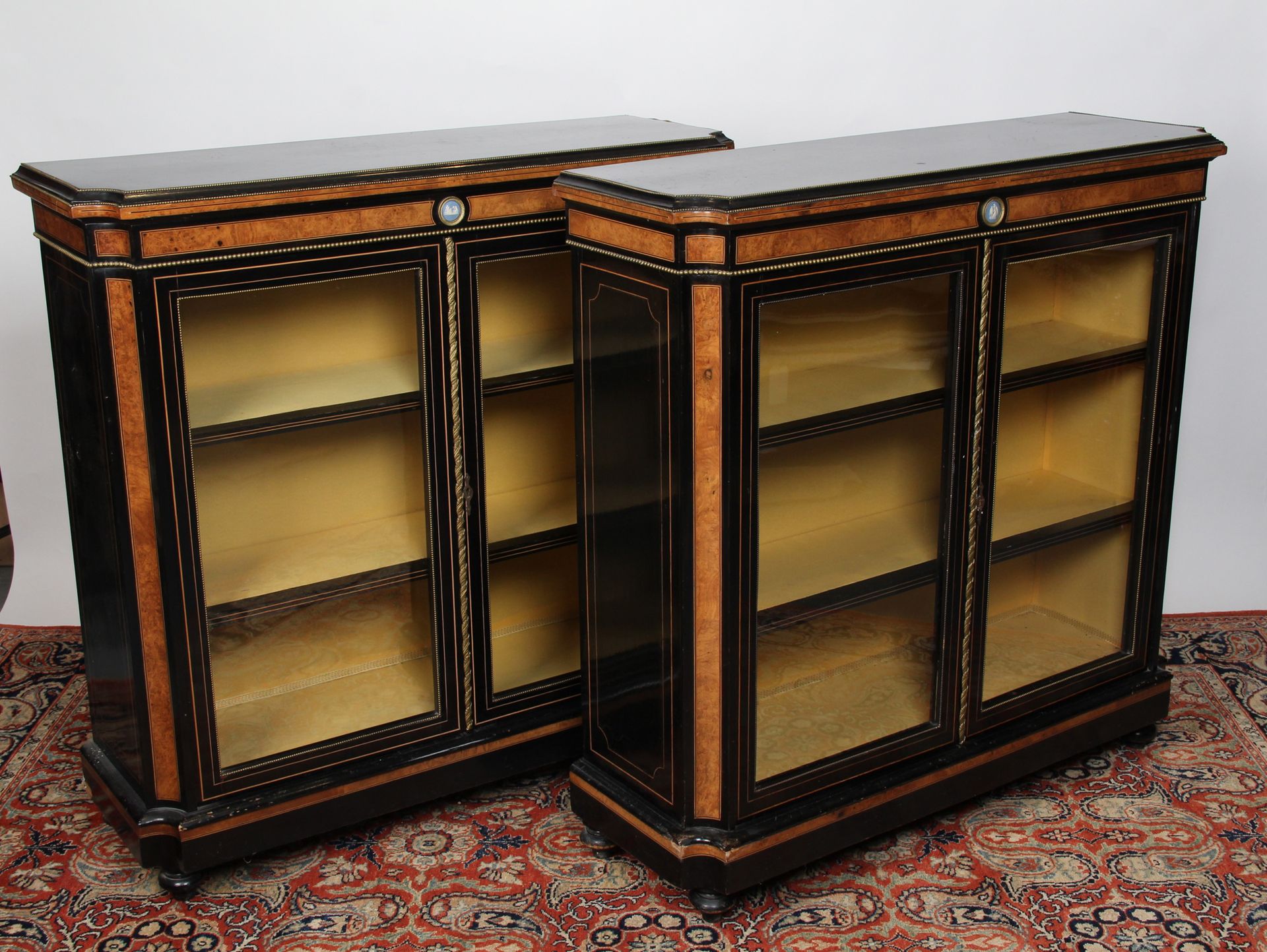 Null PAIR OF DISPLAY CABINETS AT TABLE HEIGHT

in blackened wood and burr walnut&hellip;