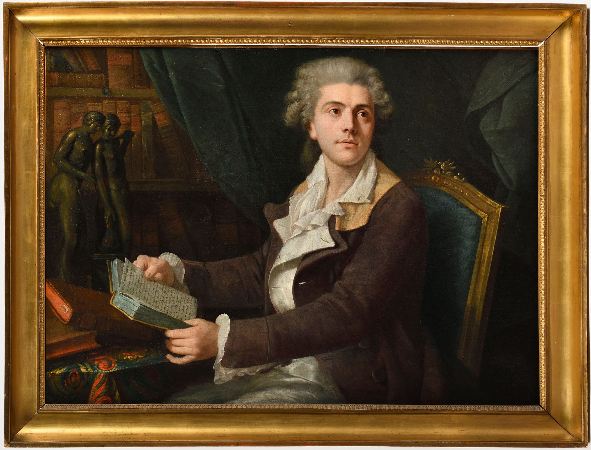 Null 18 世纪下半叶的法国学校
年轻人在阅读米歇尔-德-蒙田的《友谊》（l'Amitié）第一册，向博埃蒂致敬。 
布面油画。
高：73 厘米；宽：102&hellip;