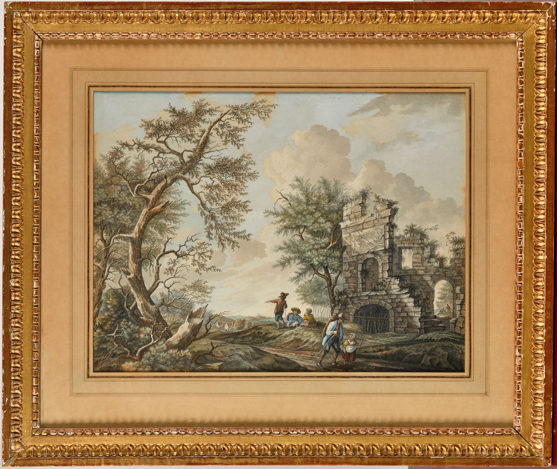 Null ECOLE HOLLANDAISE du XVIIIème siècle. 
Paysage animé aux ruines et village
&hellip;