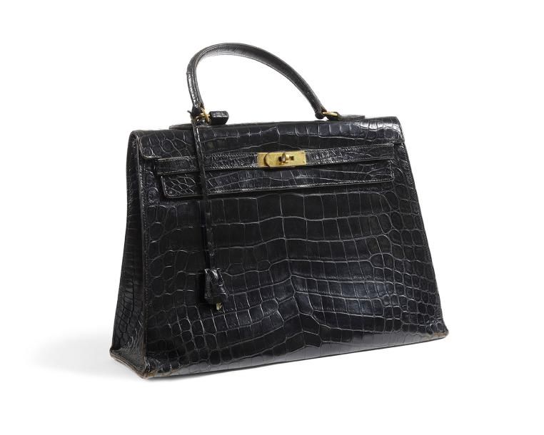 Null HERMES PARIS Sac Kelly 32cm en crocodile noir pré-convention, accastillage &hellip;