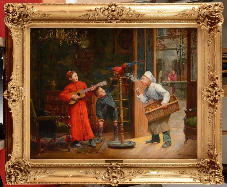 Null Paul-Charles CHOCARNE-MOREAU (1855-1931) Le perroquet Huile sur toile Signé&hellip;