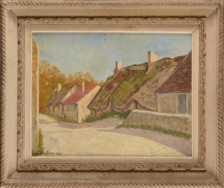 Null Louis VAN RYSSEL (1873-1962) Chaumières Huile sur toile Signée et datée 190&hellip;