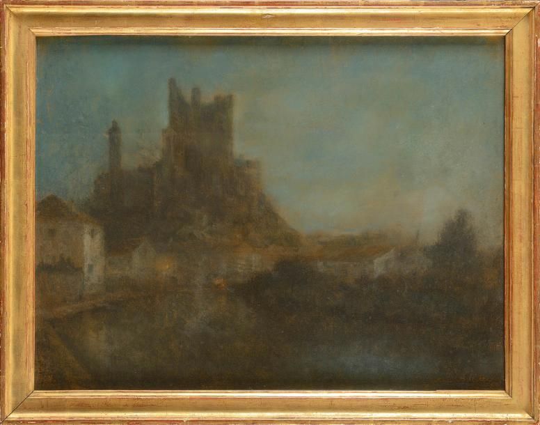 Null René BILLOTTE (1846-1915) Paysage de nuit Pastel Signé en bas à droite 59x &hellip;