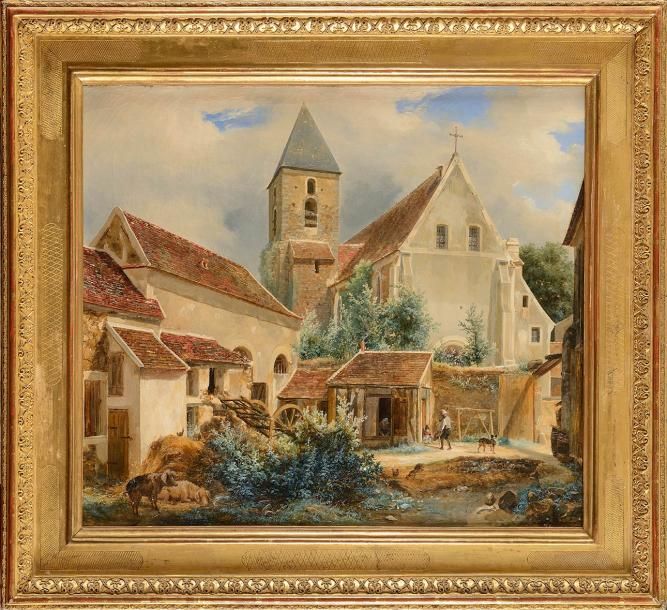 Null Isidore Laurent DEROY (1797-1886) L'Eglise de Milly la Foret Huile sur toil&hellip;