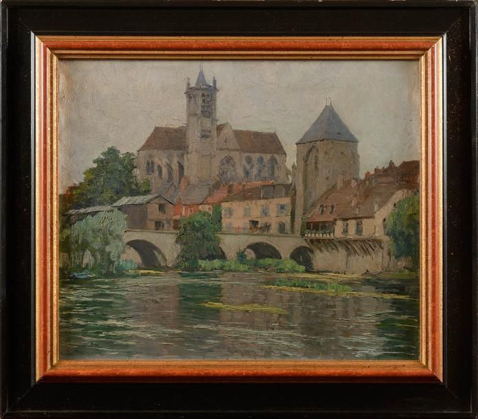 Null Gaston BOUCART (1878-1962) Vue de Morêt-sur-Loing Huile sur toile Signée et&hellip;