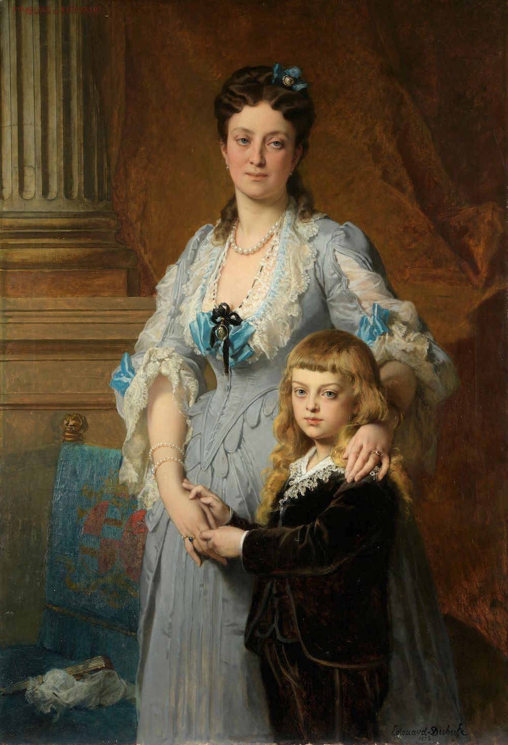 Null 爱德华-杜布菲（1819年，巴黎-1883年，凡尔赛）。

Mélanie de Maupassant伯爵夫人和她的儿子。

布面油画，右下角有签名和&hellip;